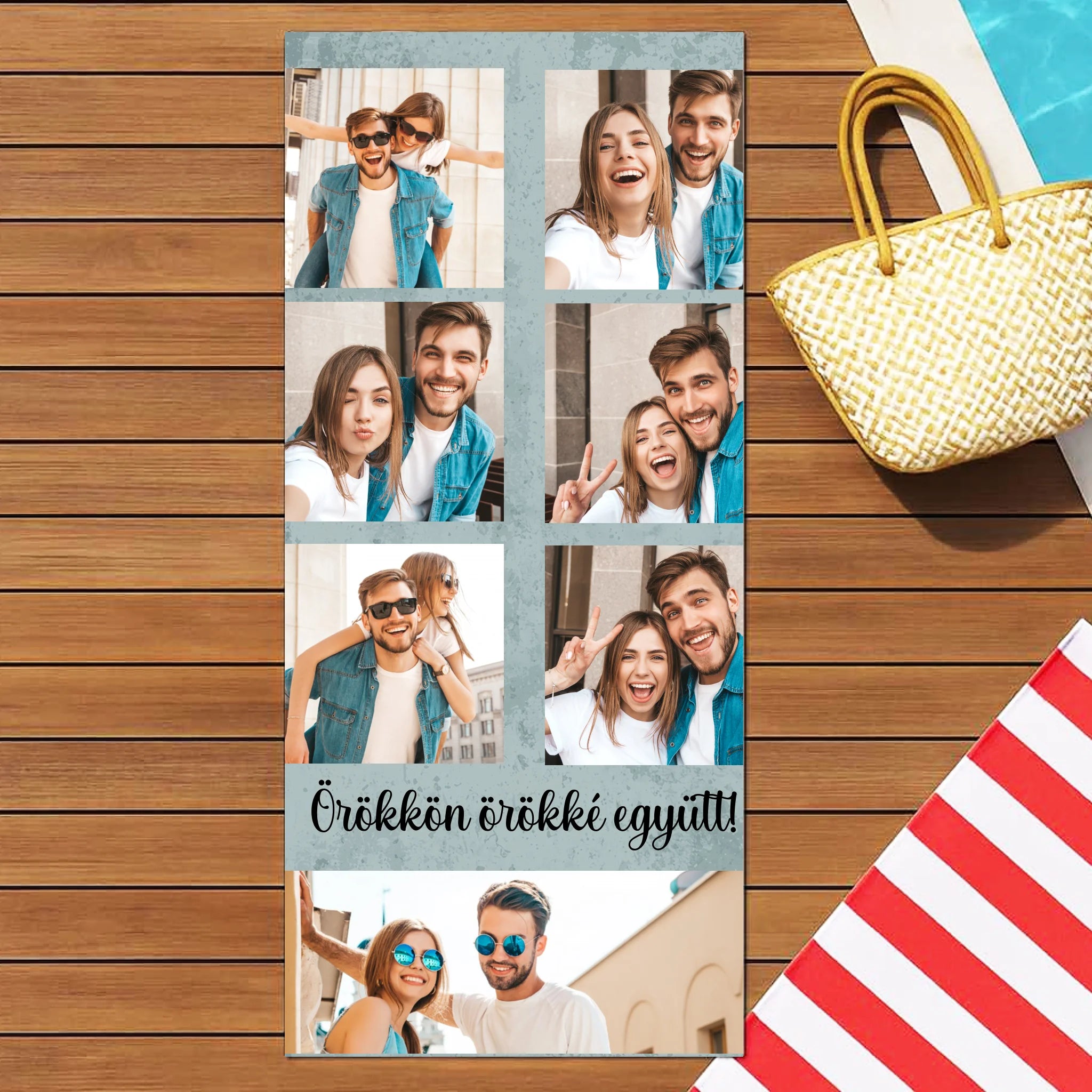 Egyedi 7 képes strandtörölköző szerkeszthető felirattal