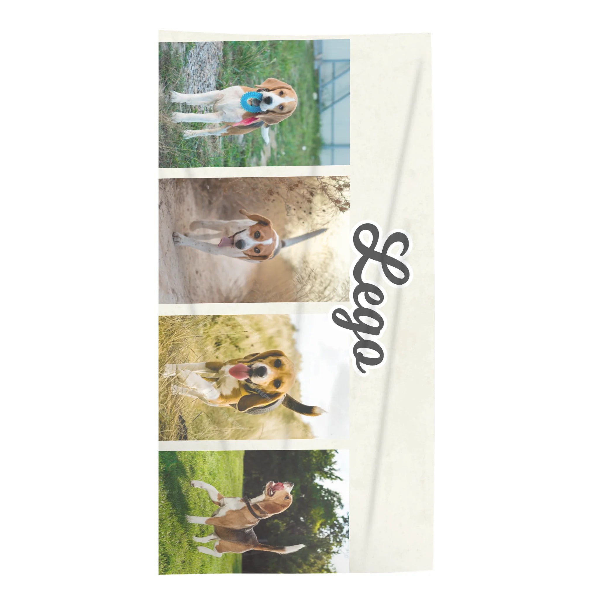 Egyedi 4 képes strandtörölköző kutyás gazdiknak szerkeszthető felirattal