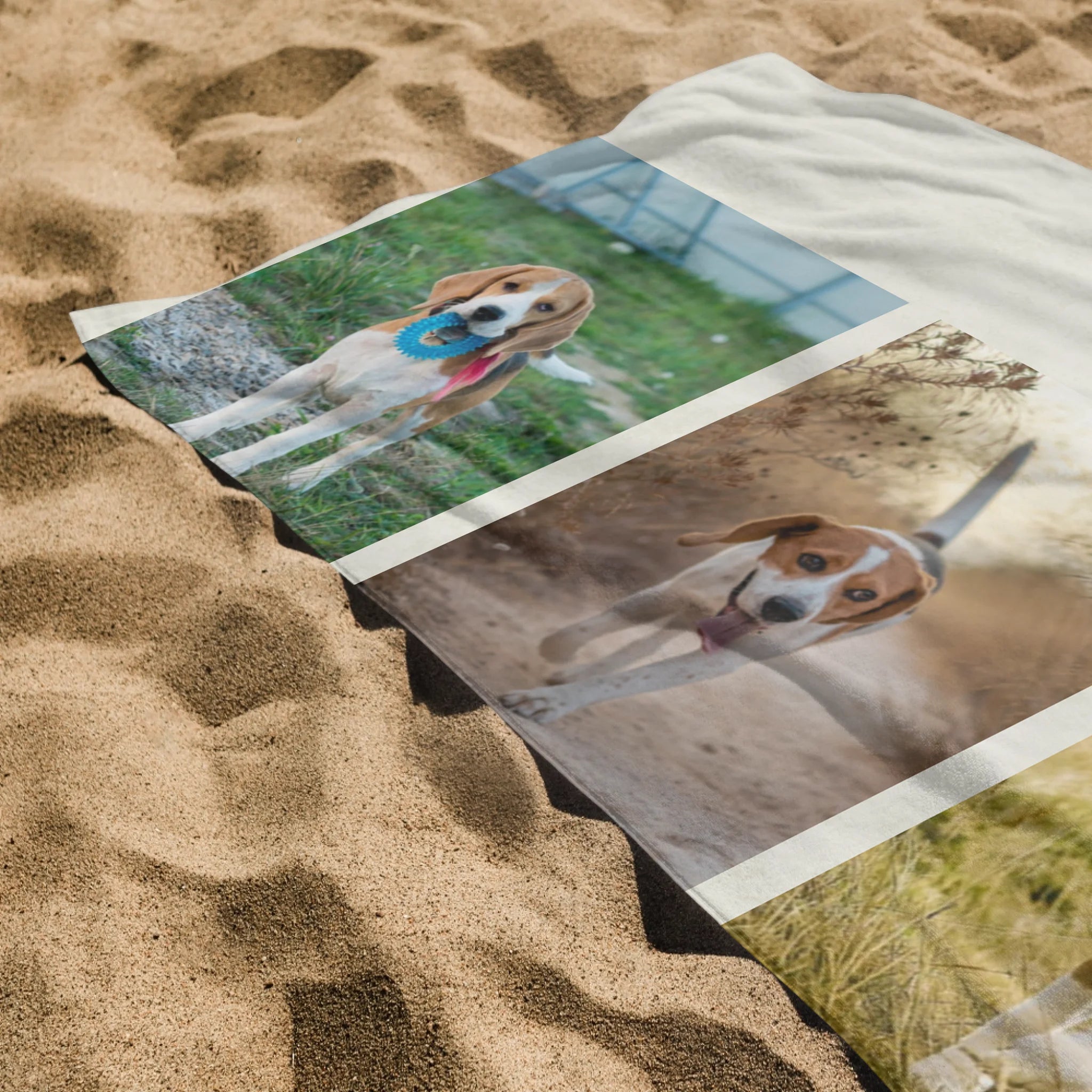 Egyedi 4 képes strandtörölköző kutyás gazdiknak szerkeszthető felirattal