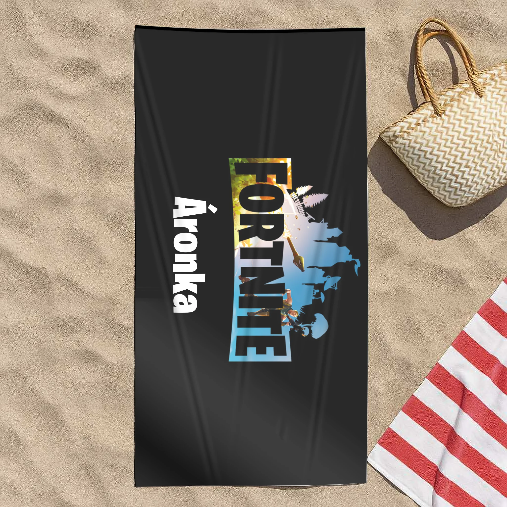 Egyedi törölköző gyerekeknek Fortnite mintával és szerkeszthető névvel