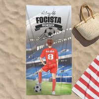 Szerkeszthető karakteres egyedi törölköző fiú focistáknak