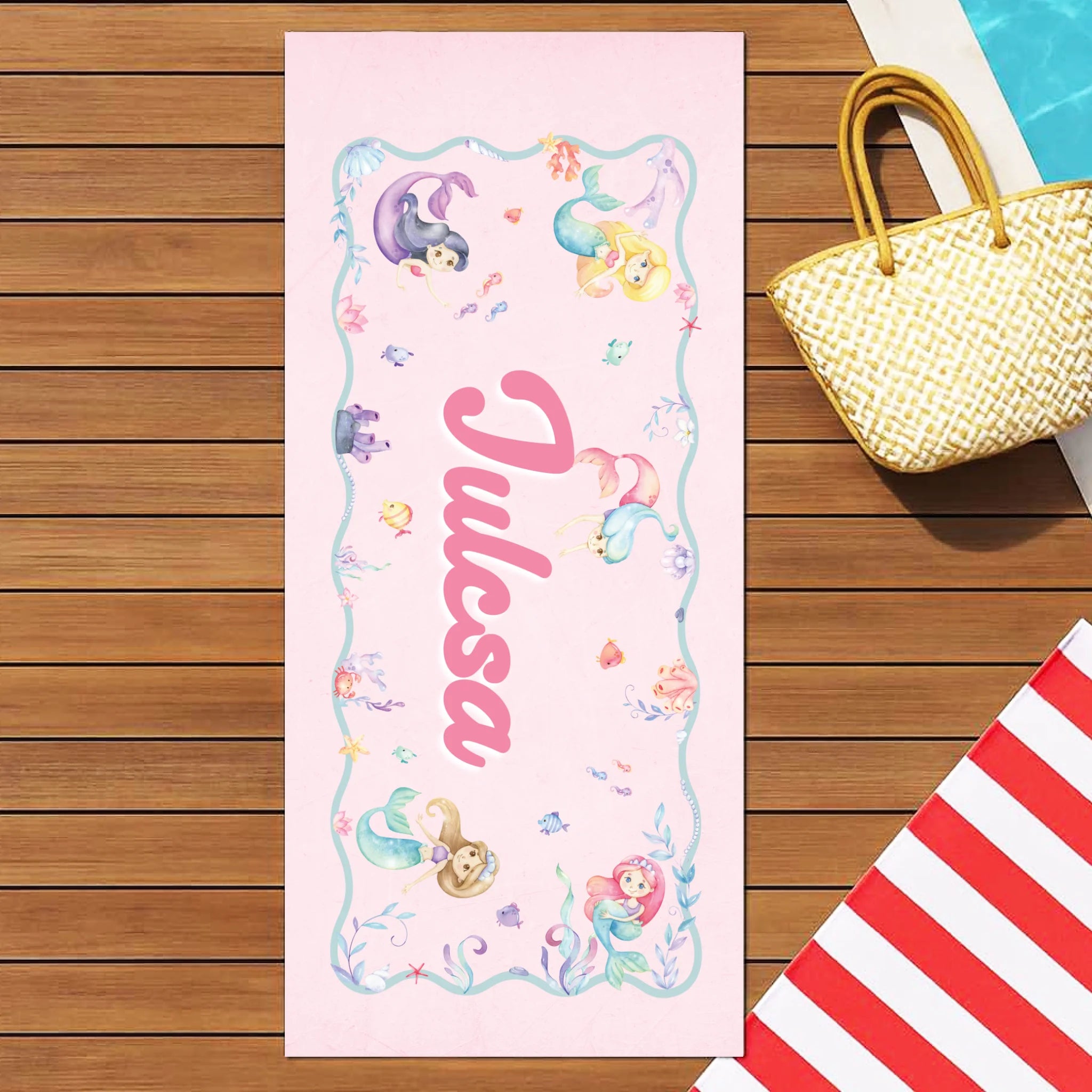 Sellős strandtörölköző névvel - egyedi ajándék gyerekeknek