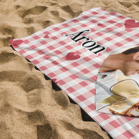 Puzzle szív - strandtörölköző saját fotóval és névvel