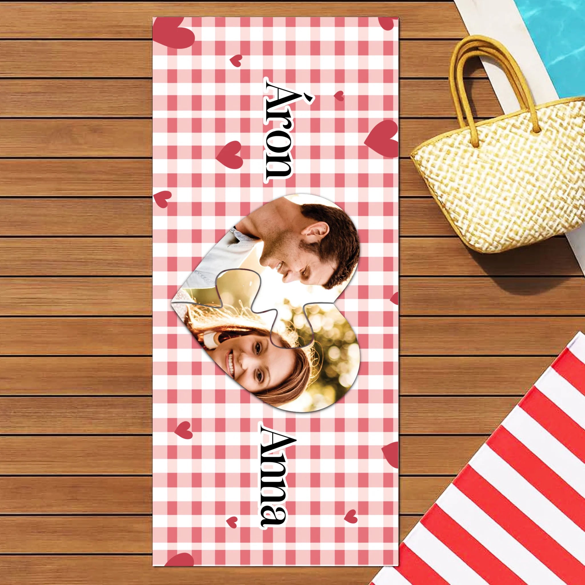 Puzzle szív - strandtörölköző saját fotóval és névvel
