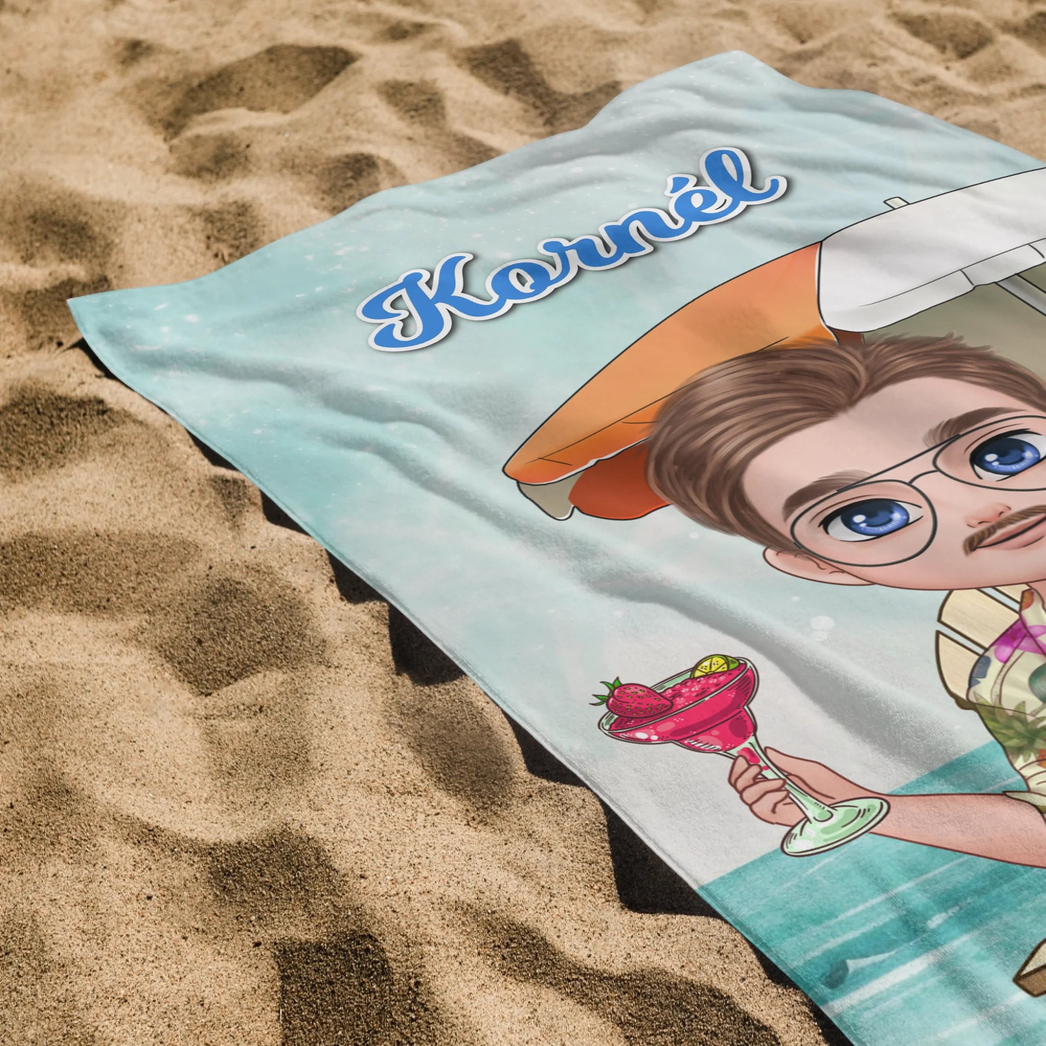 Egyedi strandtörölköző cuki karakteres - ajándék férfiaknak