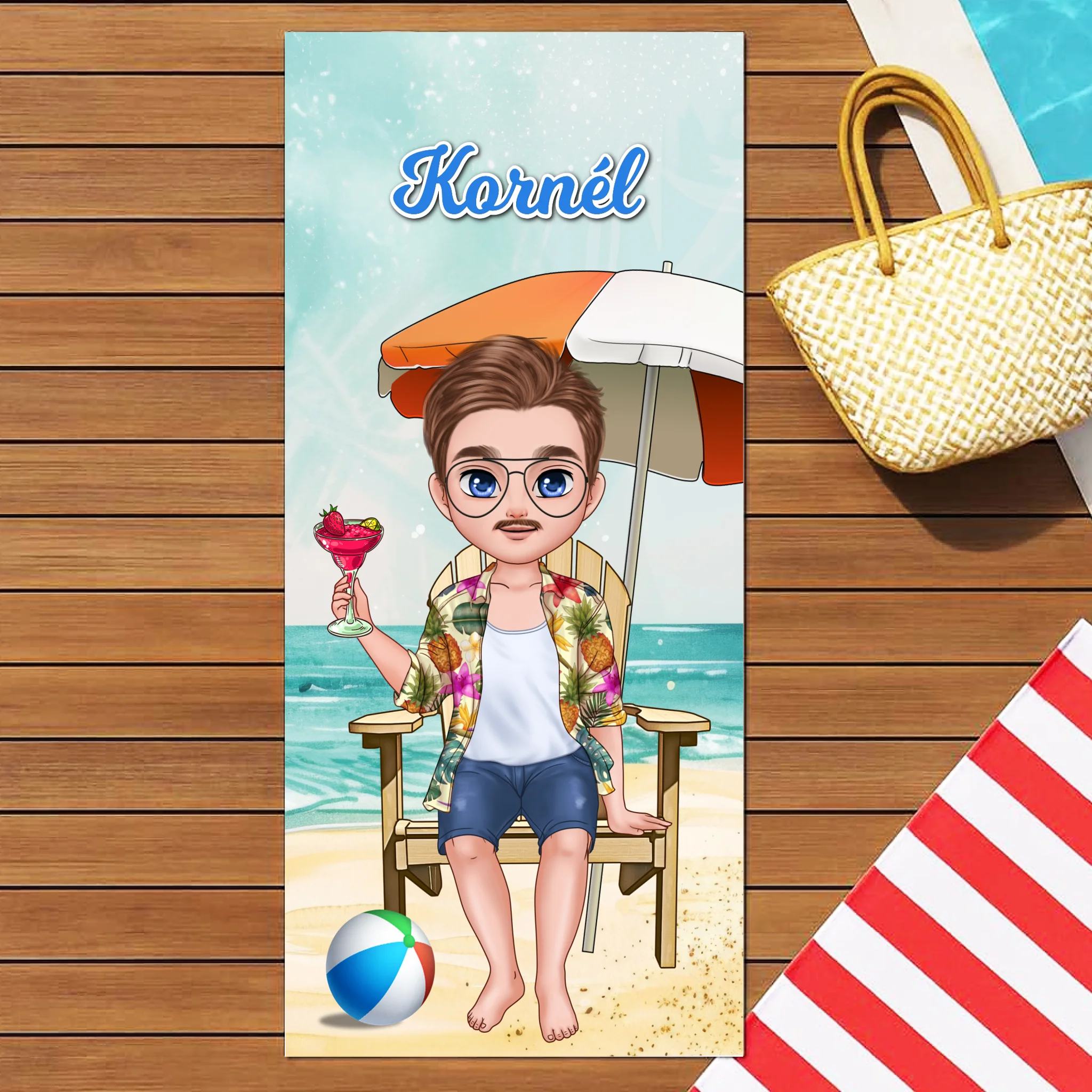 Egyedi strandtörölköző cuki karakteres - ajándék férfiaknak