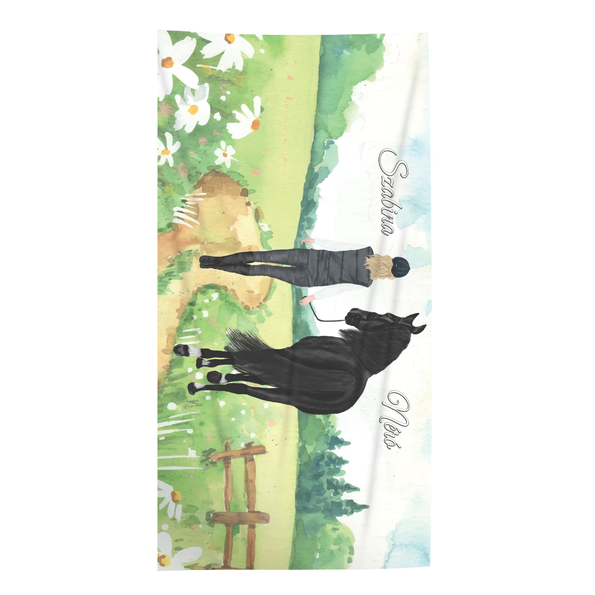 Szerkeszthető lovas törölköző nőknek