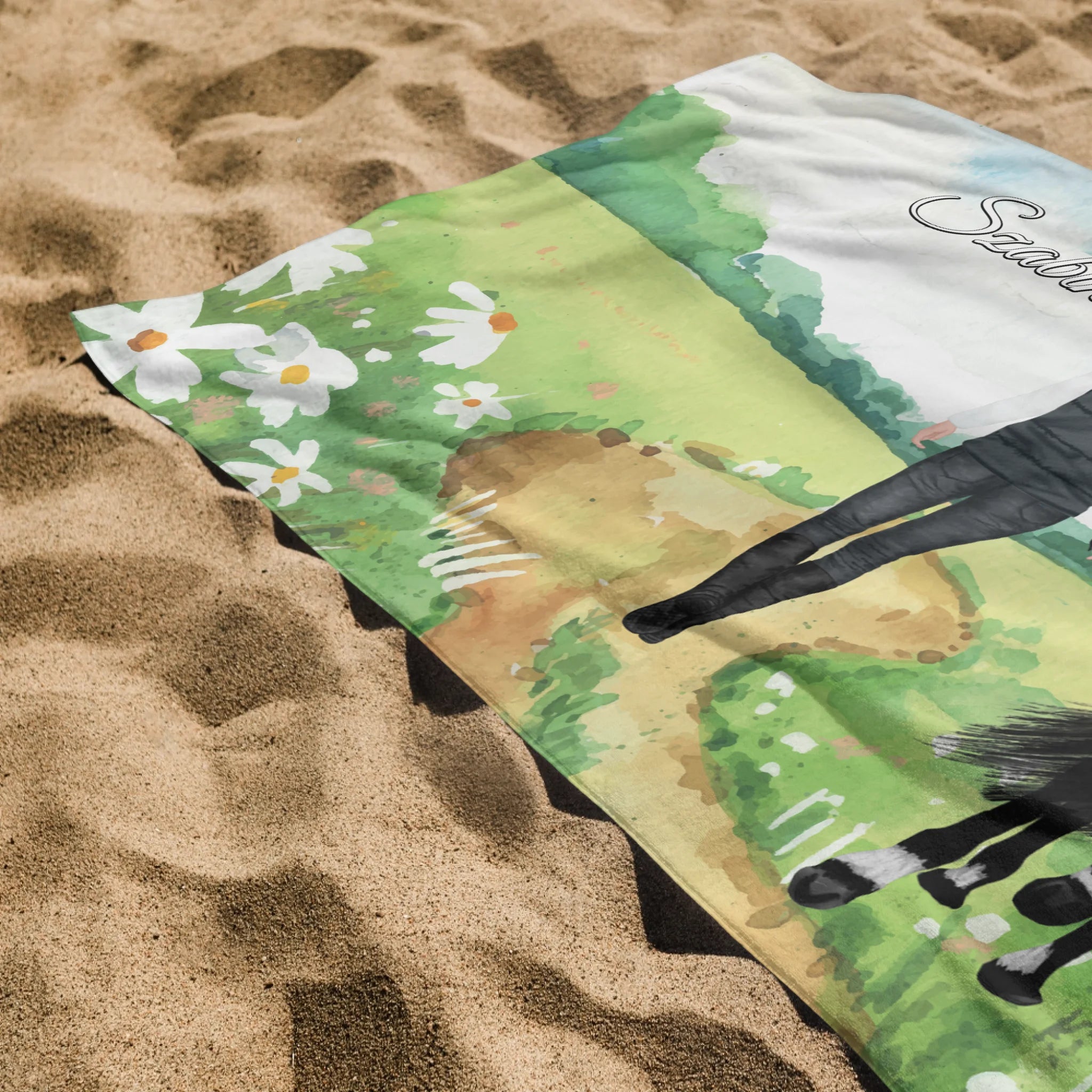 Szerkeszthető lovas törölköző nőknek