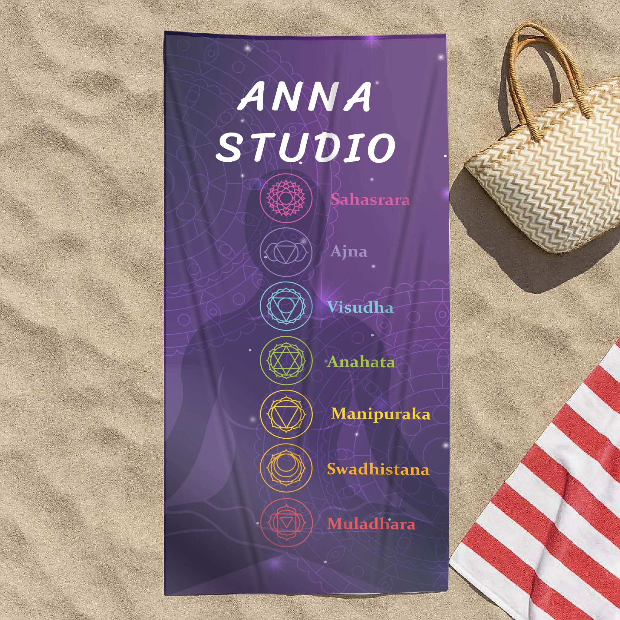 Csakra mintás törölköző egyedi névvel