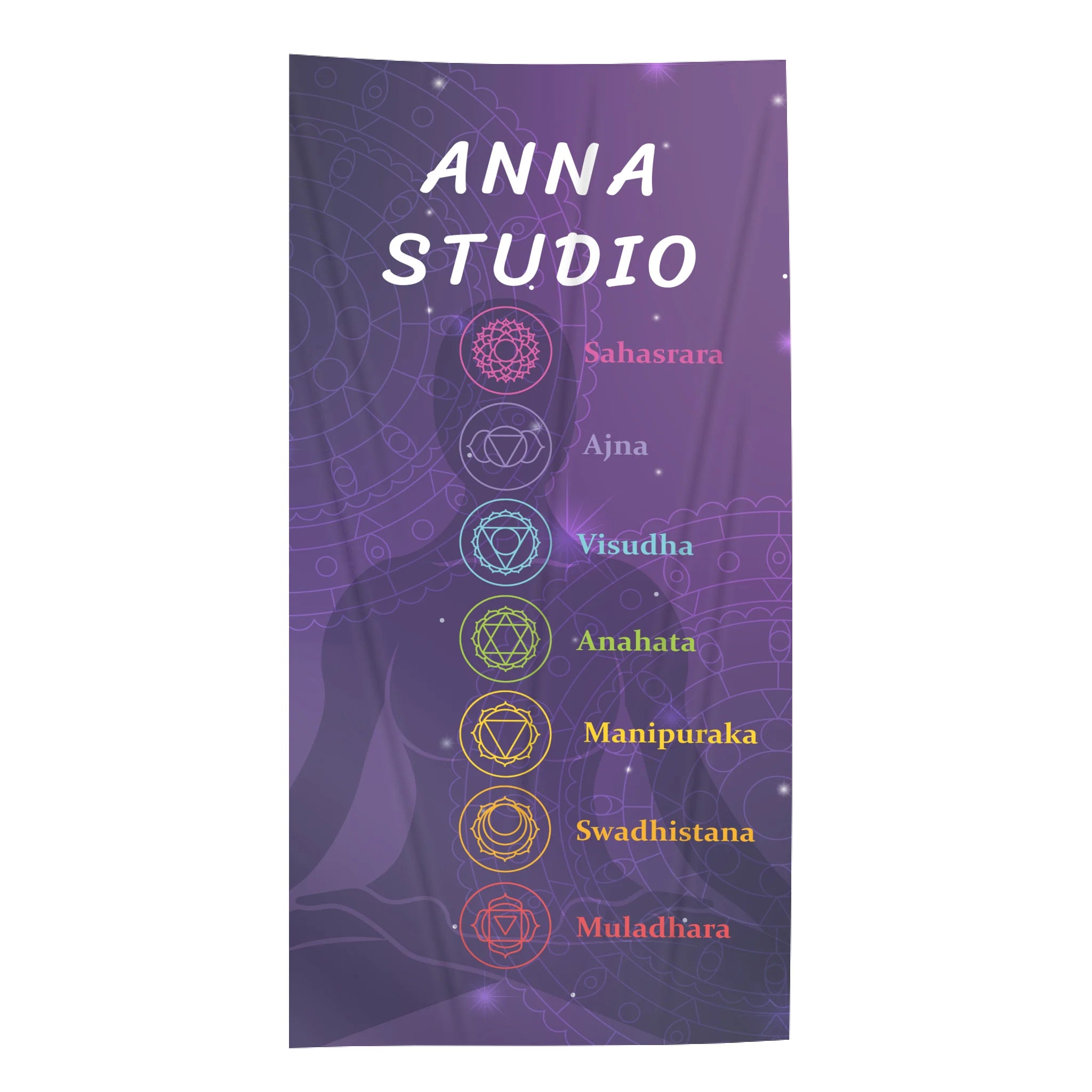 Csakra mintás törölköző egyedi névvel