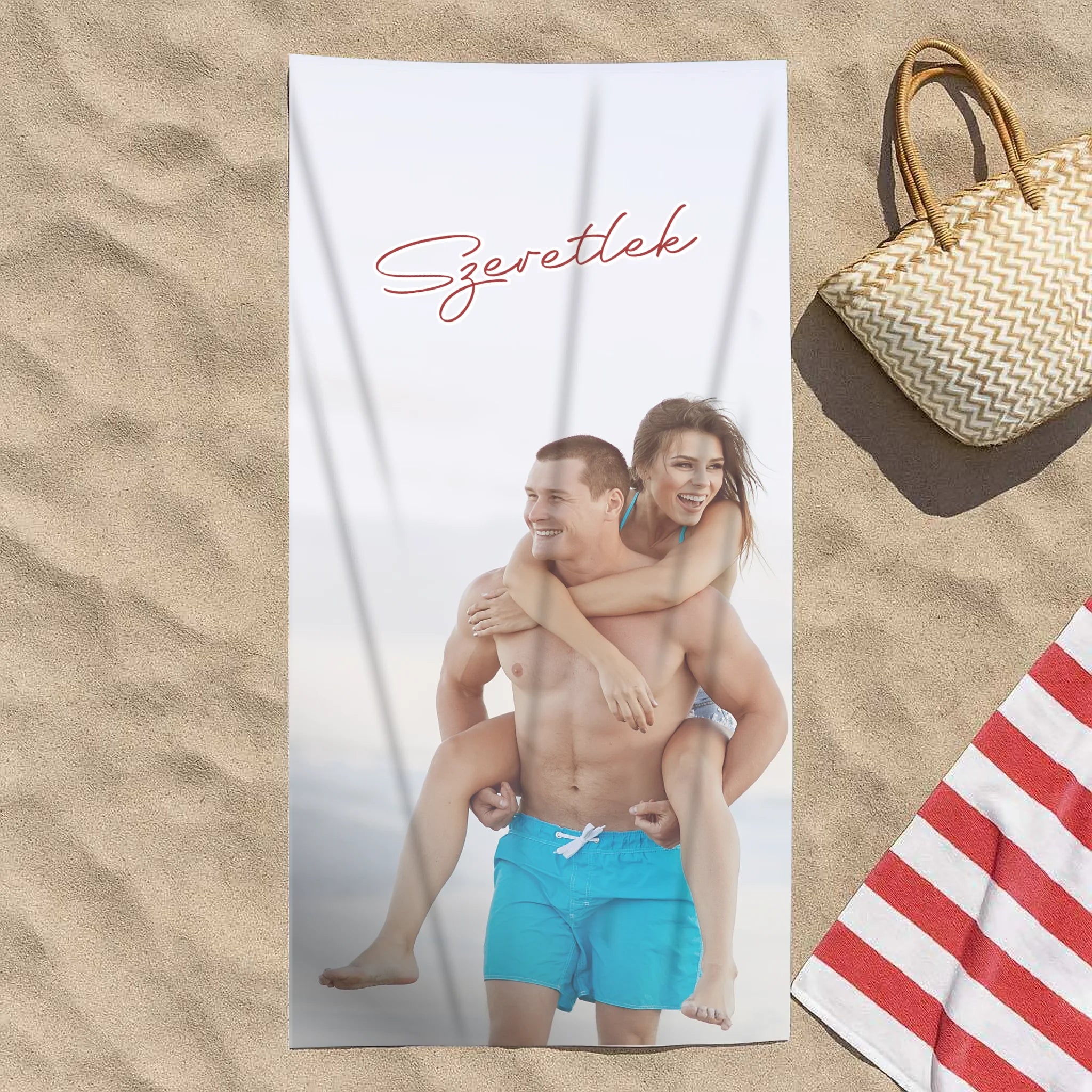 Egyedi képes strandtörölköző szerkeszthető felirattal