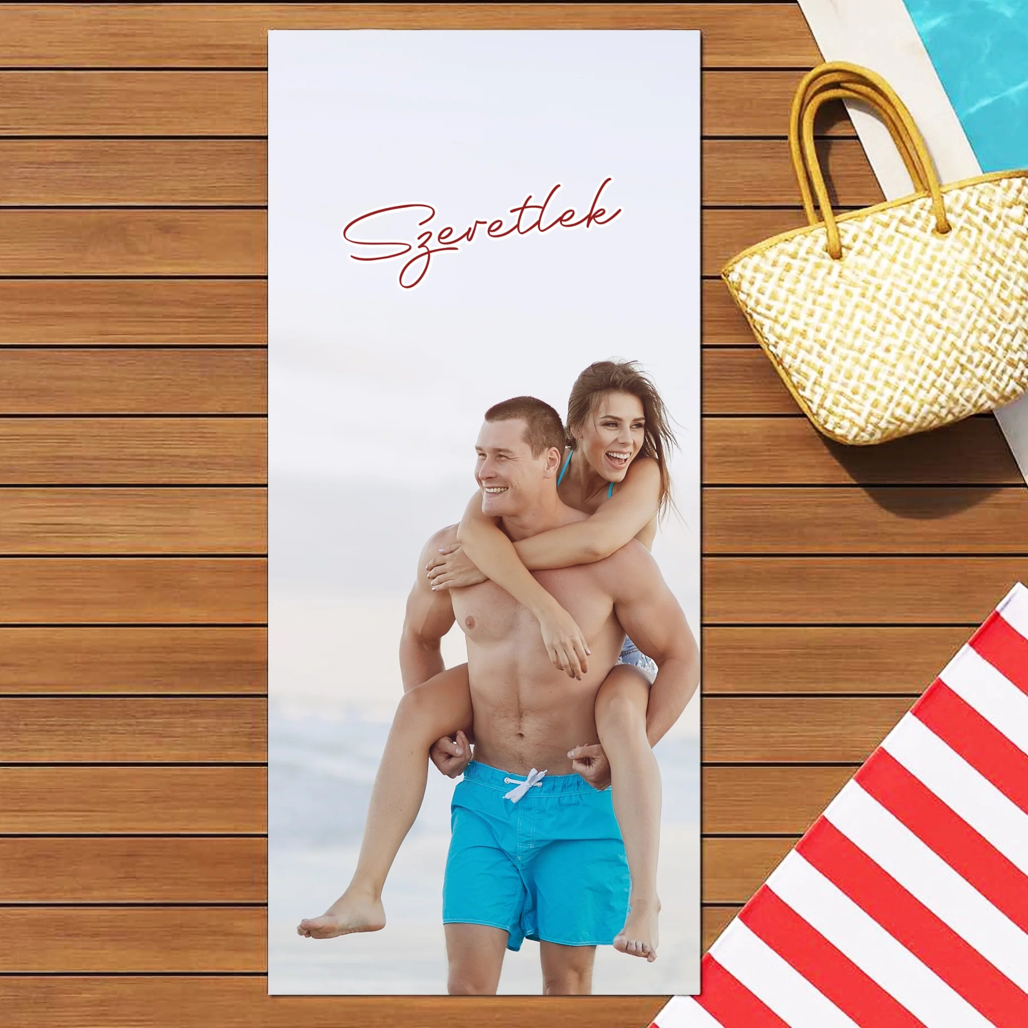 Egyedi képes strandtörölköző szerkeszthető felirattal