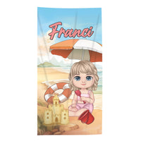 Cuki karakteres egyedi strandtörölköző gyerekeknek névvel - egyedi ajándék lányoknak