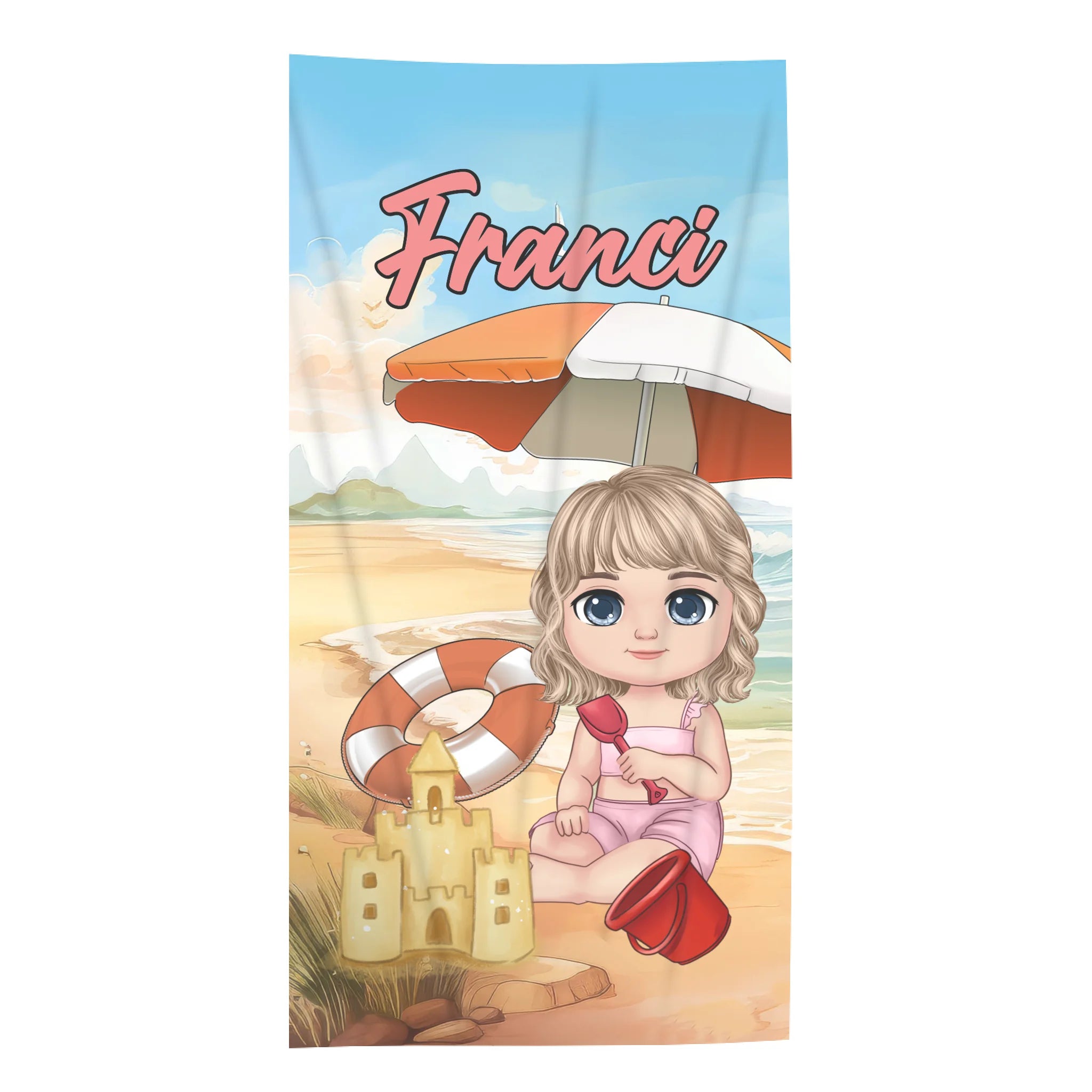 Cuki karakteres egyedi strandtörölköző gyerekeknek névvel - egyedi ajándék lányoknak