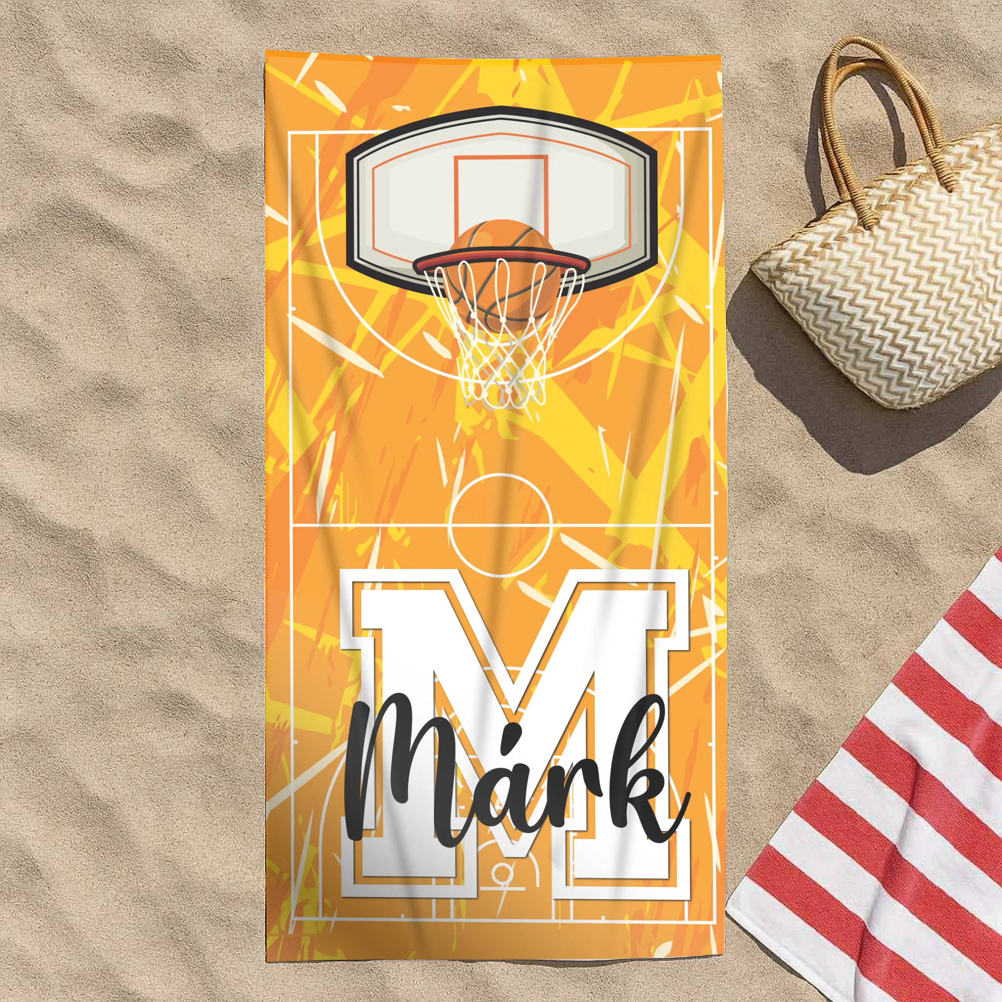 Ajándék kosárlabdázóknak - személyre szabott strandtörölköző névvel