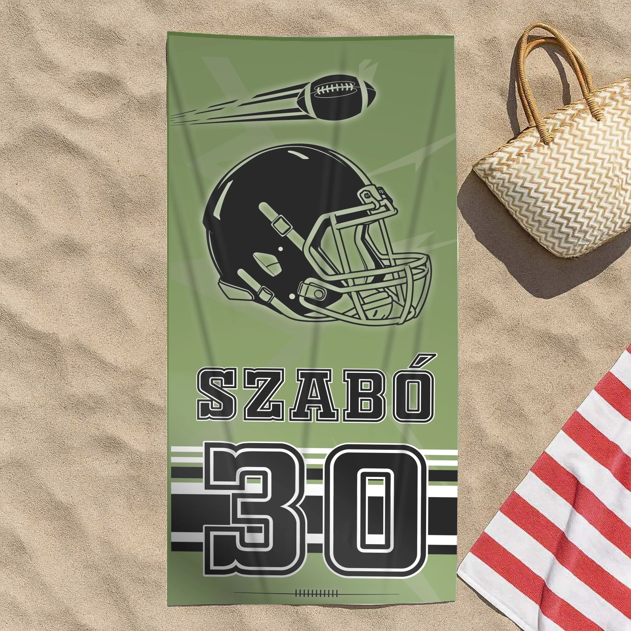 Ajándék amerikai focistáknak - személyre szabott strandtörölköző névvel, számmal