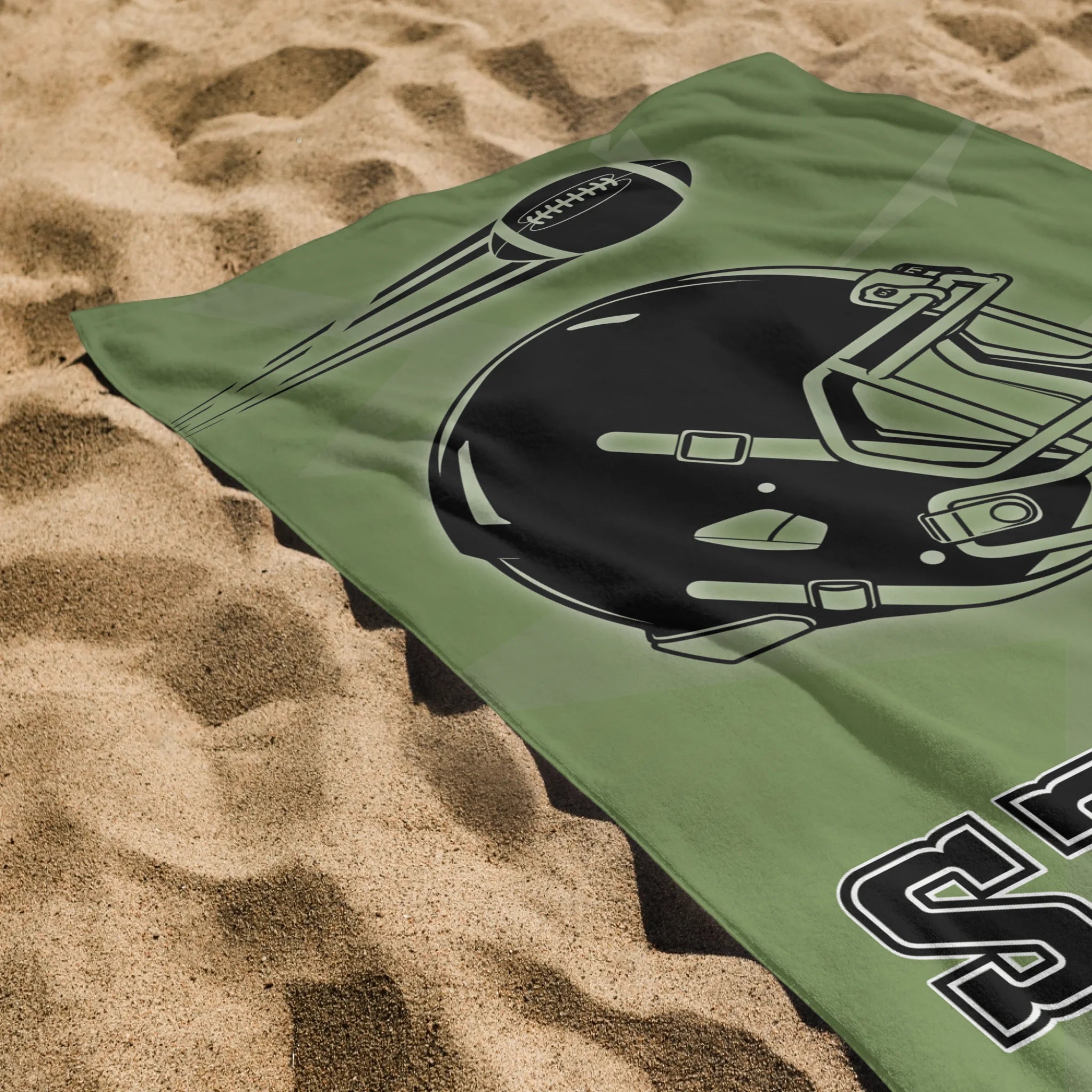 Ajándék amerikai focistáknak - személyre szabott strandtörölköző névvel, számmal