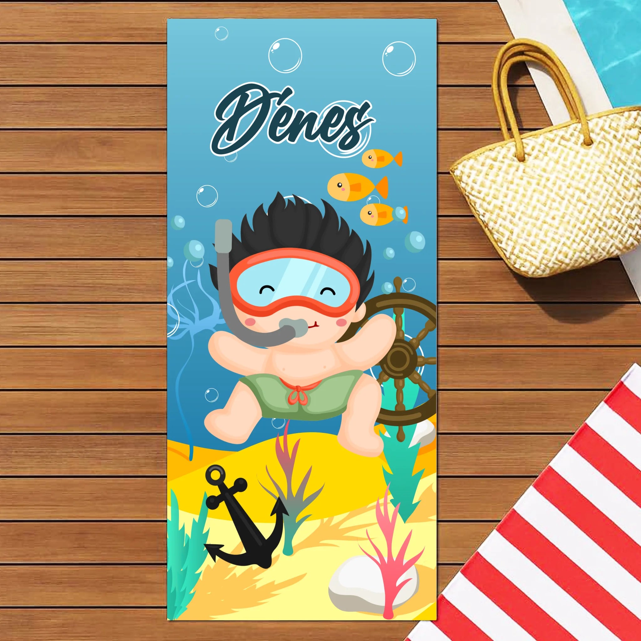 Egyedi strandtörölköző gyerekeknek személyre szabható fiús mintával