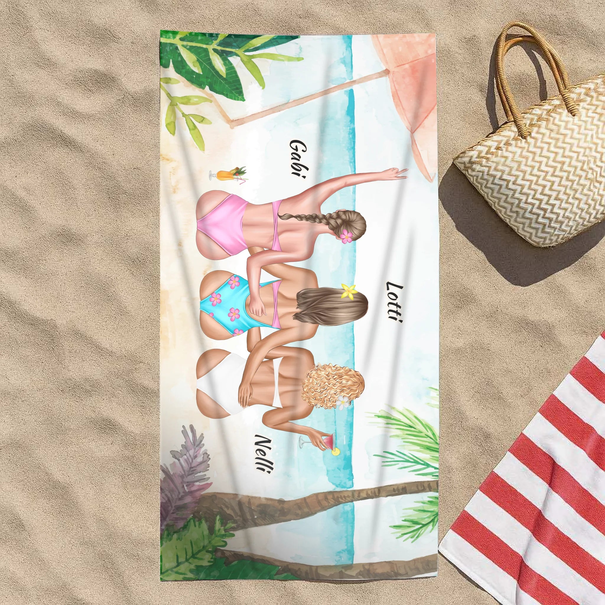 Egyedi strandtörölköző gyerekeknek személyre szabható lányos mintával