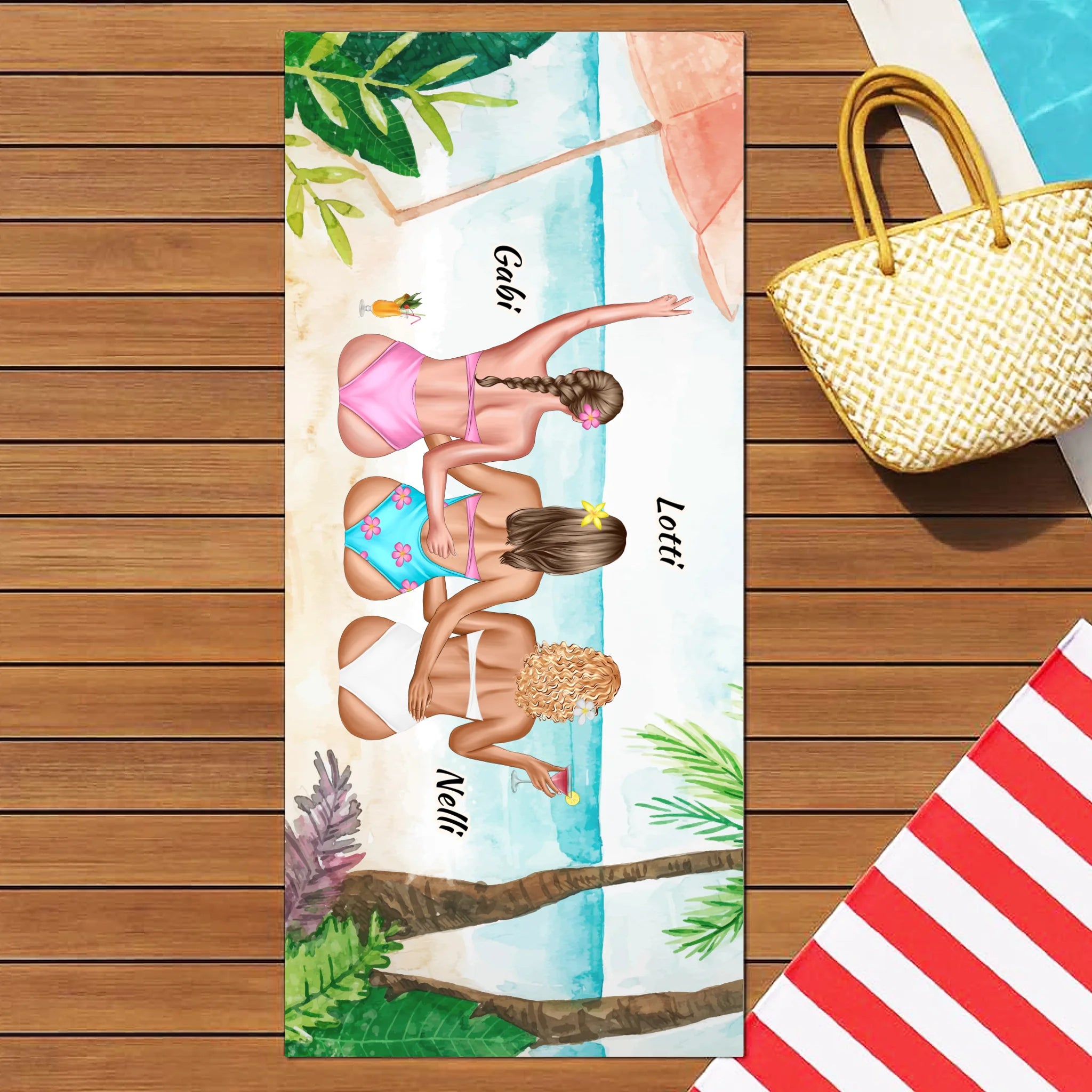 Egyedi strandtörölköző gyerekeknek személyre szabható lányos mintával