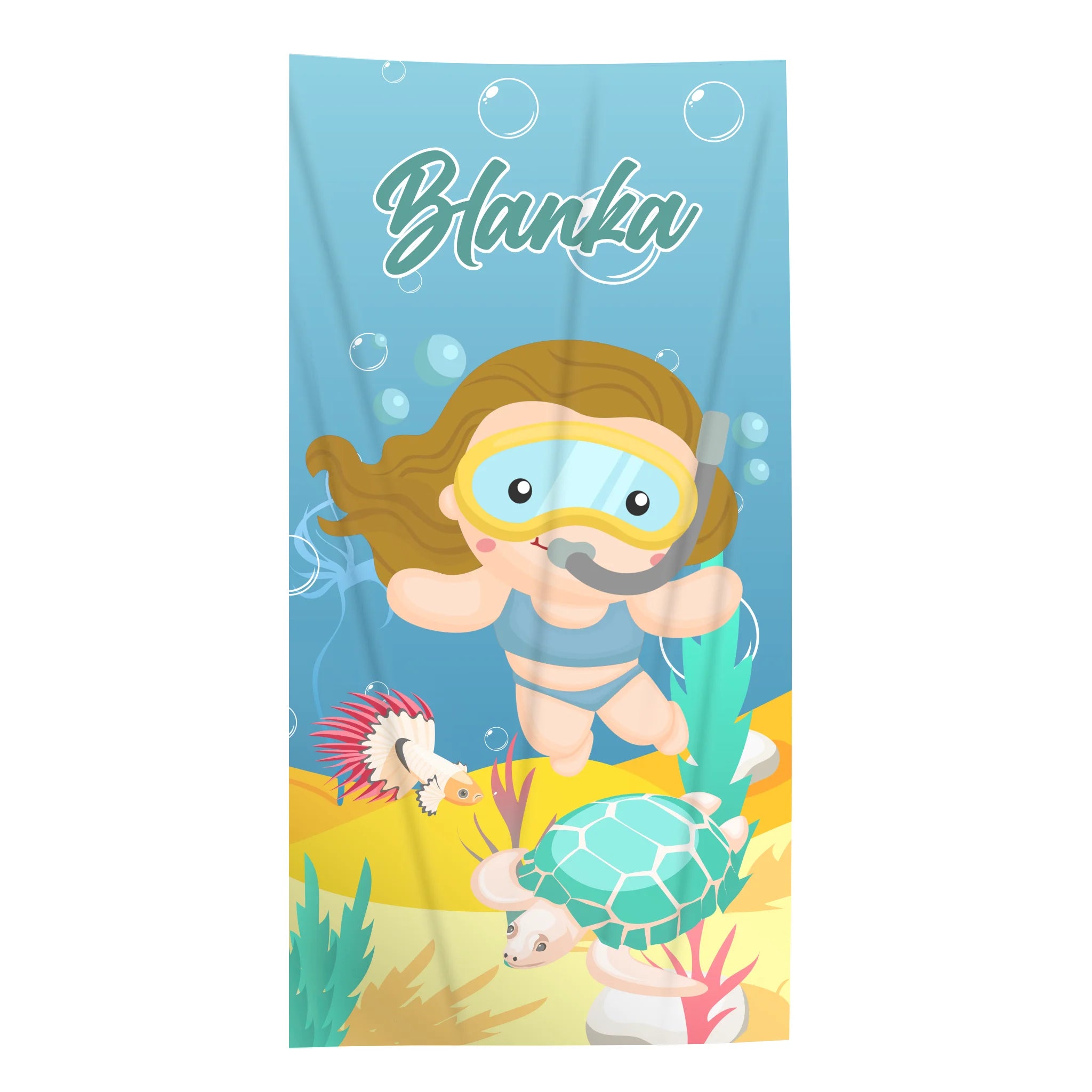 Egyedi strandtörölköző gyerekeknek személyre szabható lányos mintával