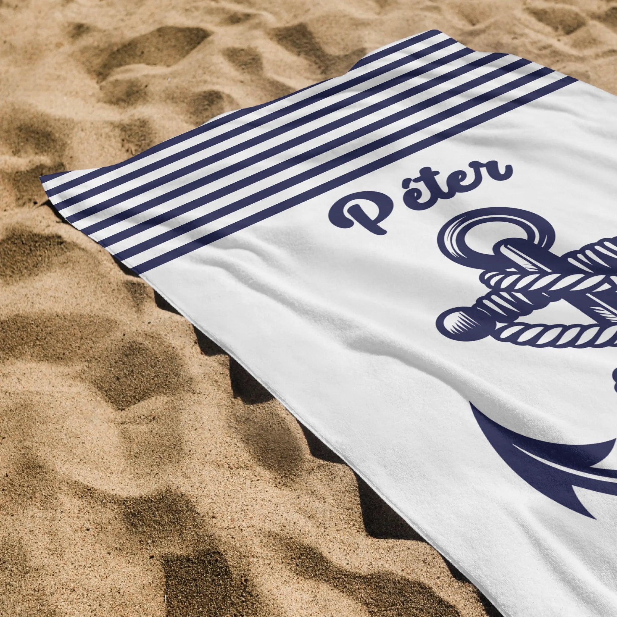 Tengerész stílusú névre szóló egyedi strandtörölköző