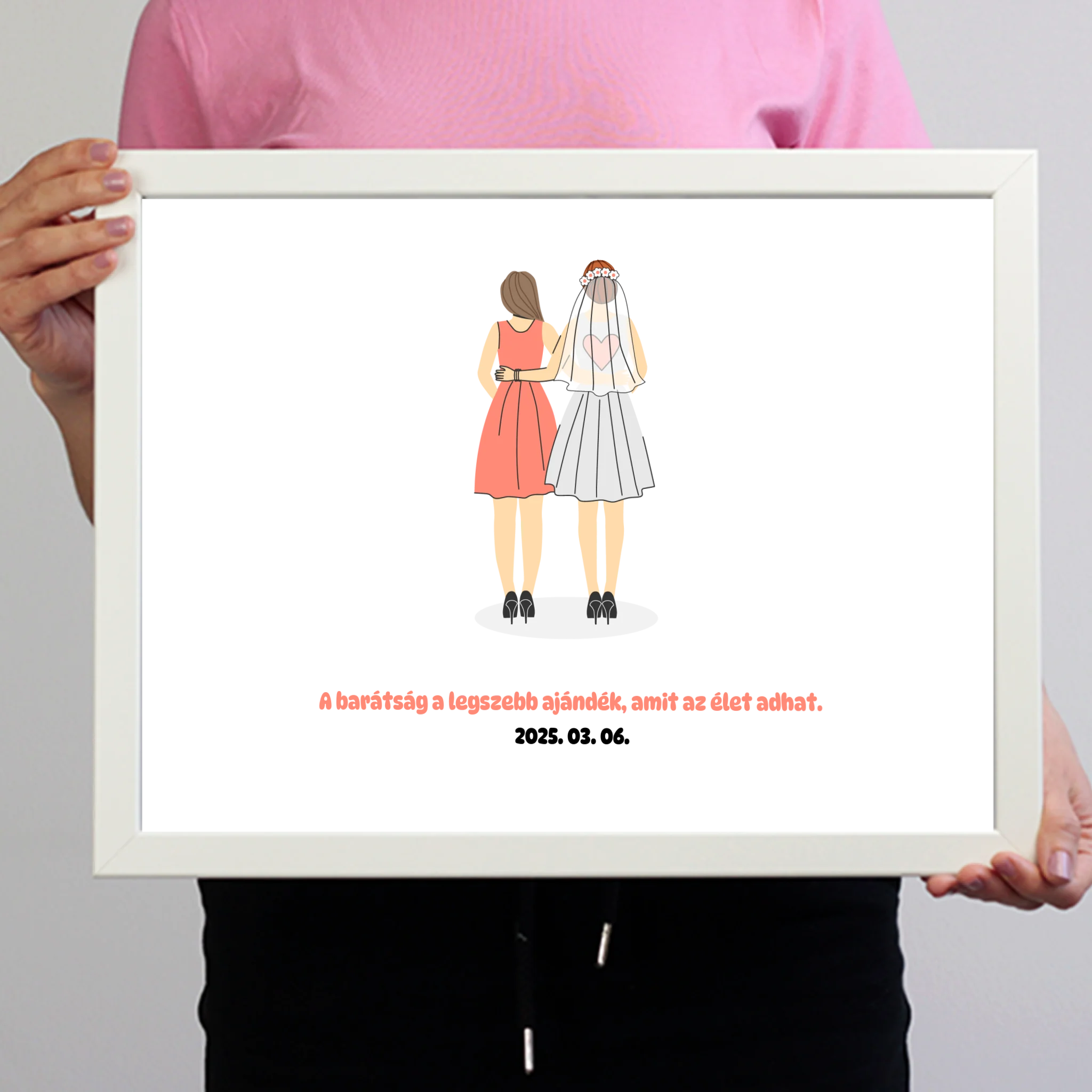 Koszorúslányok menyasszonnyal falikép saját felirattal