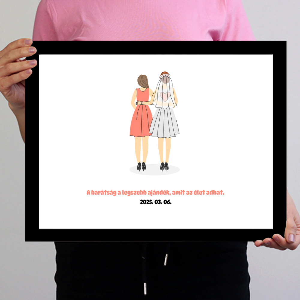 Koszorúslányok menyasszonnyal falikép saját felirattal