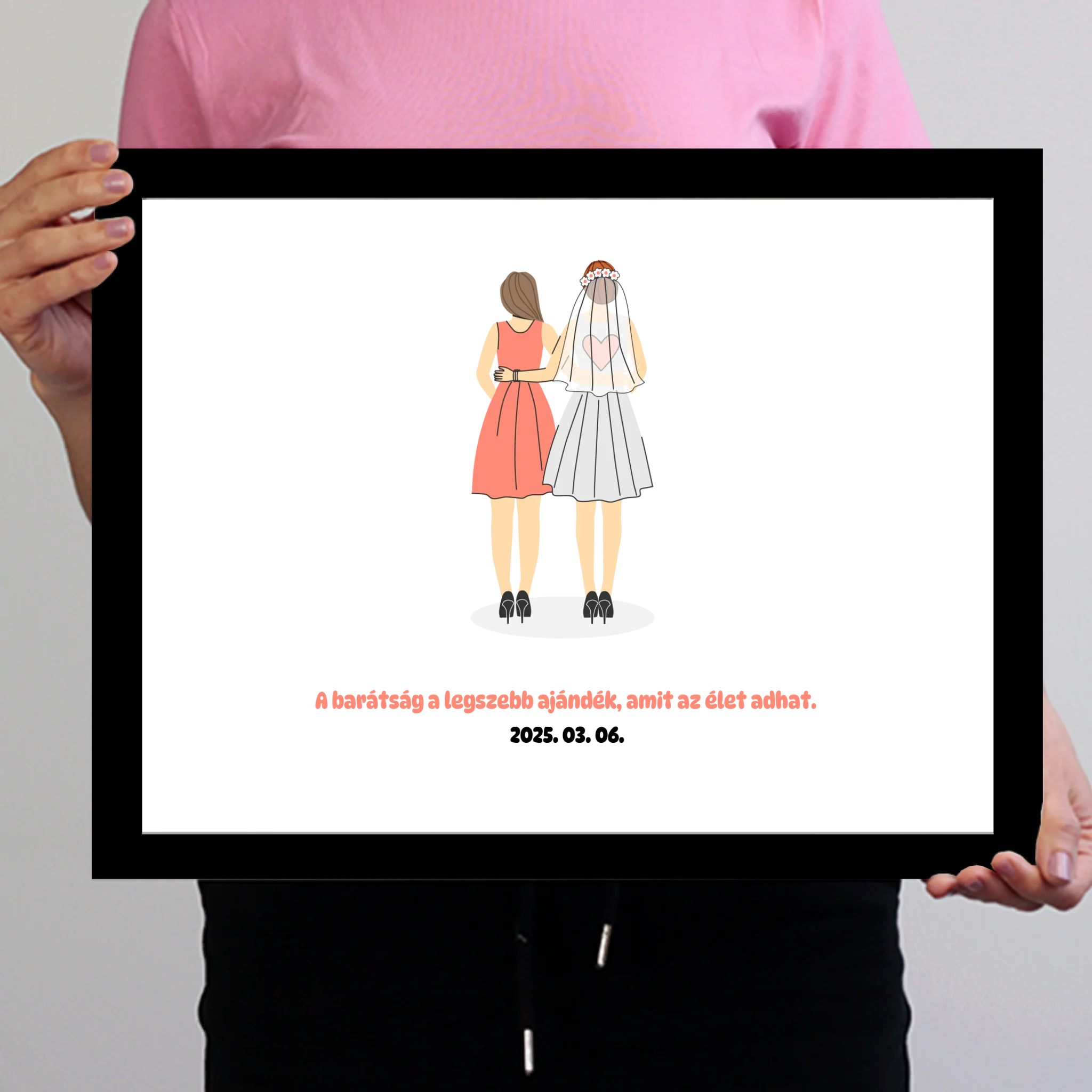 Koszorúslányok menyasszonnyal falikép saját felirattal