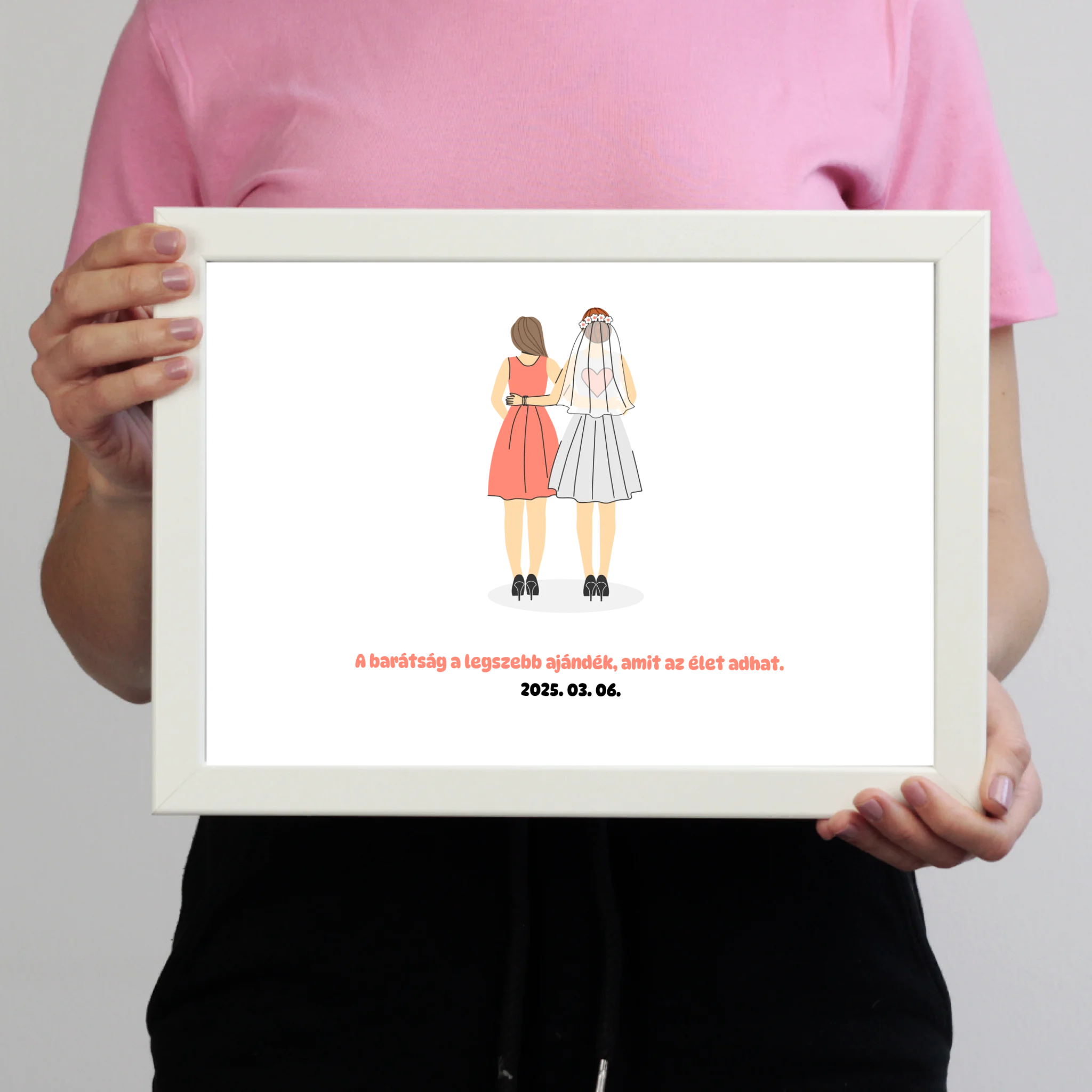 Koszorúslányok menyasszonnyal falikép saját felirattal