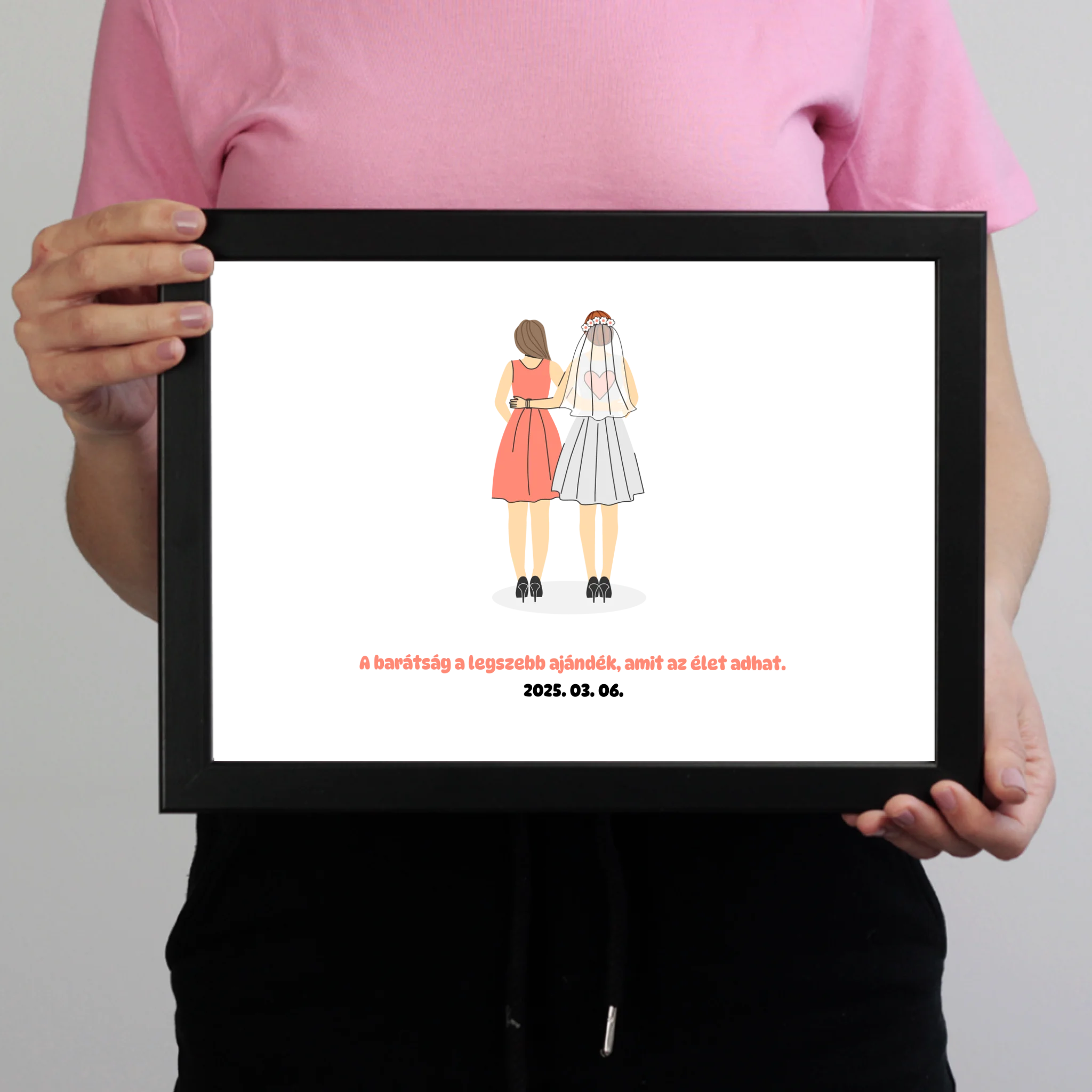 Koszorúslányok menyasszonnyal falikép saját felirattal