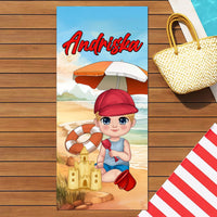 Cuki karakteres egyedi strandtörölköző gyerekeknek névvel - egyedi ajándék fiúknak