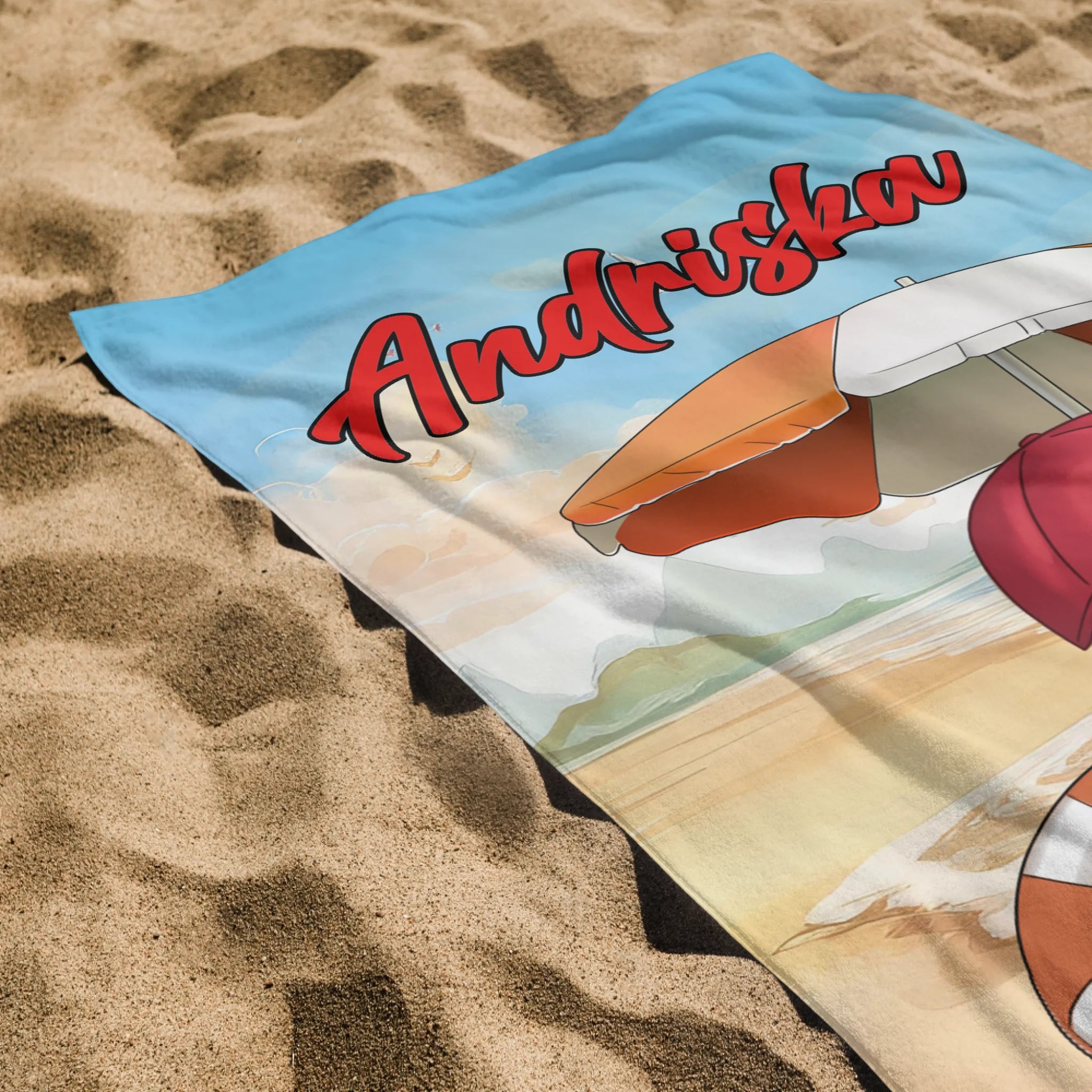 Cuki karakteres egyedi strandtörölköző gyerekeknek névvel - egyedi ajándék fiúknak
