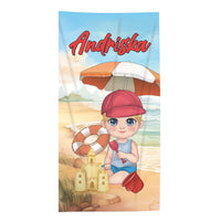 Cuki karakteres egyedi strandtörölköző gyerekeknek névvel - egyedi ajándék fiúknak