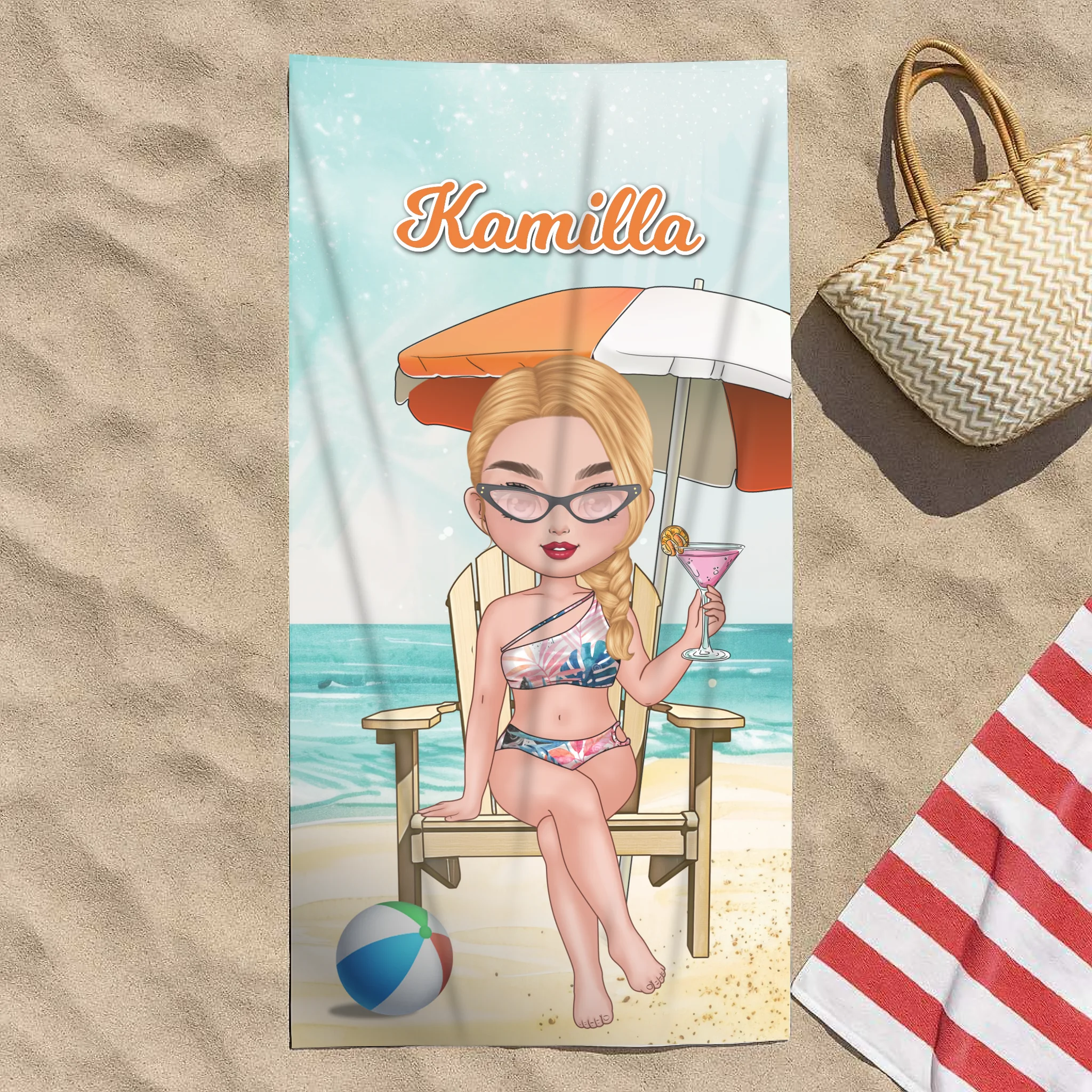 Egyedi strandtörölköző cuki karakteres - ajándék nőknek