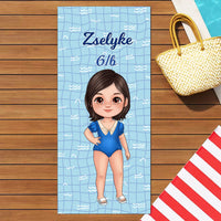 Szerkeszthető karakteres ajándék törölköző iskolai úszásra lányoknak