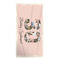 Egyedi képes 30-as ajándék törölköző szerkeszthető felirattal és évszámmal