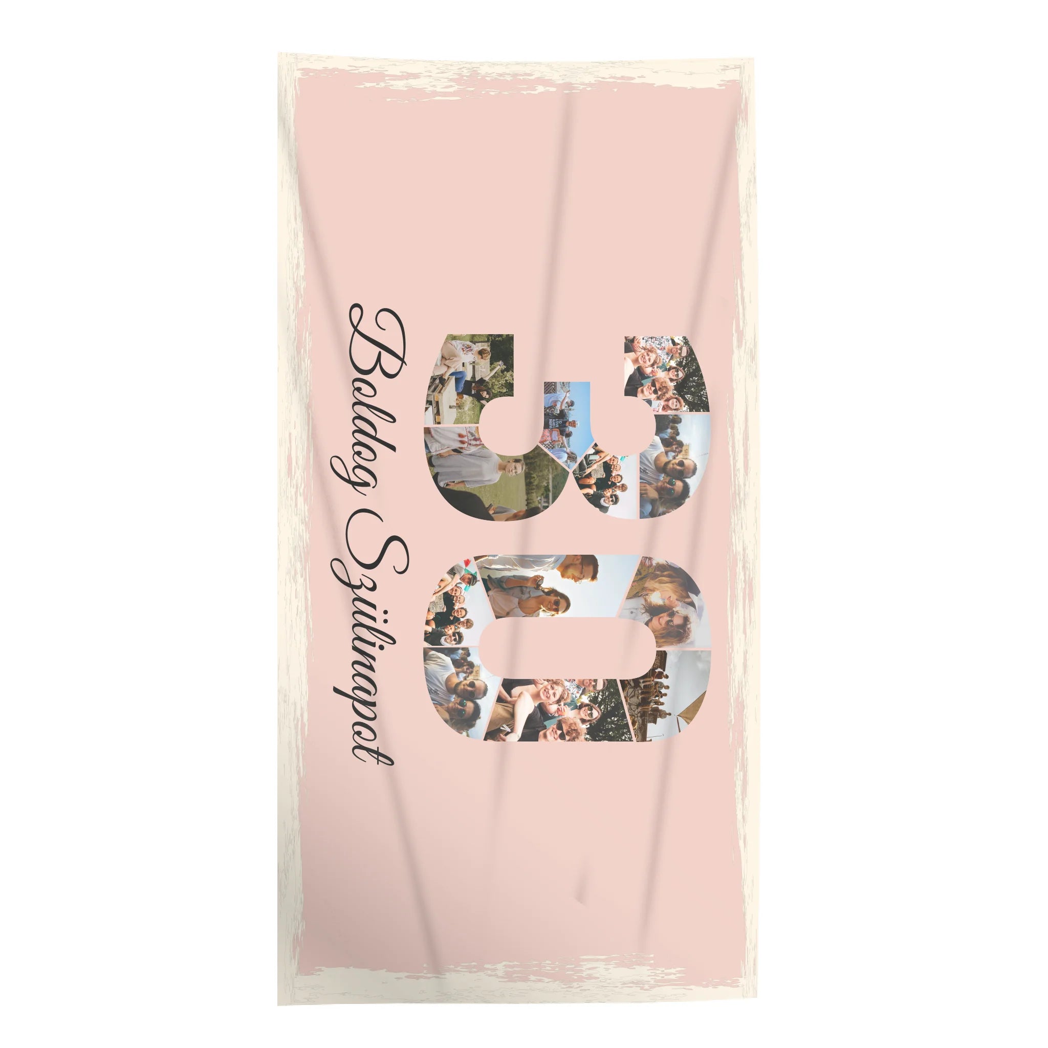 Egyedi képes 30-as ajándék törölköző szerkeszthető felirattal és évszámmal