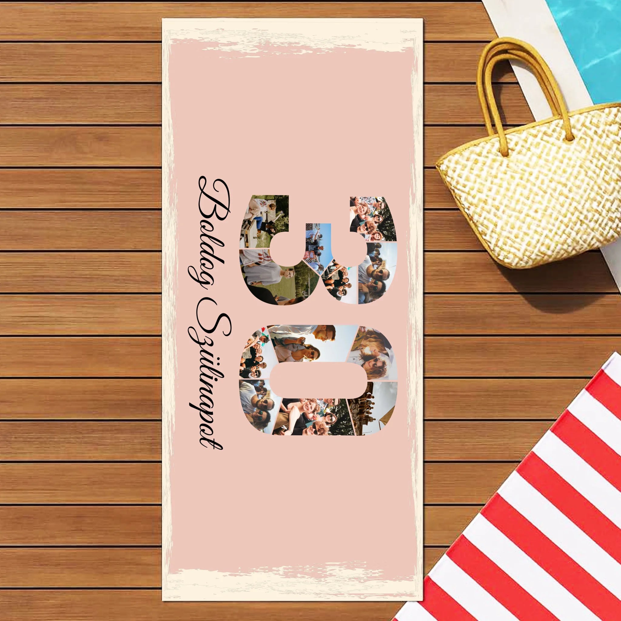 Egyedi képes 30-as ajándék törölköző szerkeszthető felirattal és évszámmal