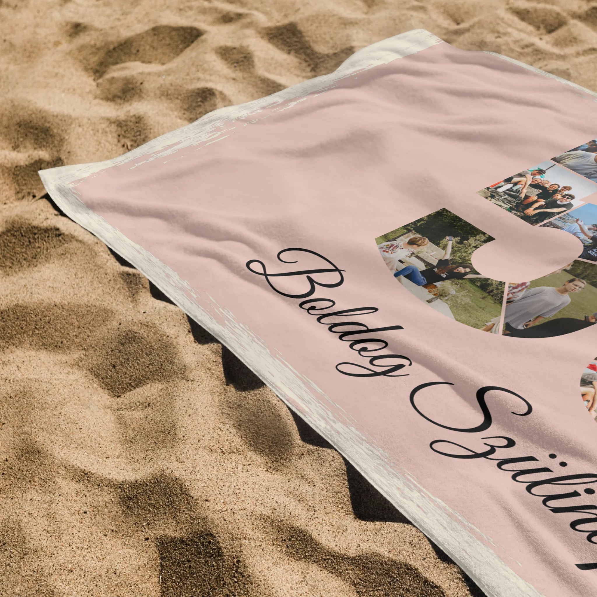 Egyedi képes 50-es ajándék törölköző szerkeszthető felirattal és évszámmal