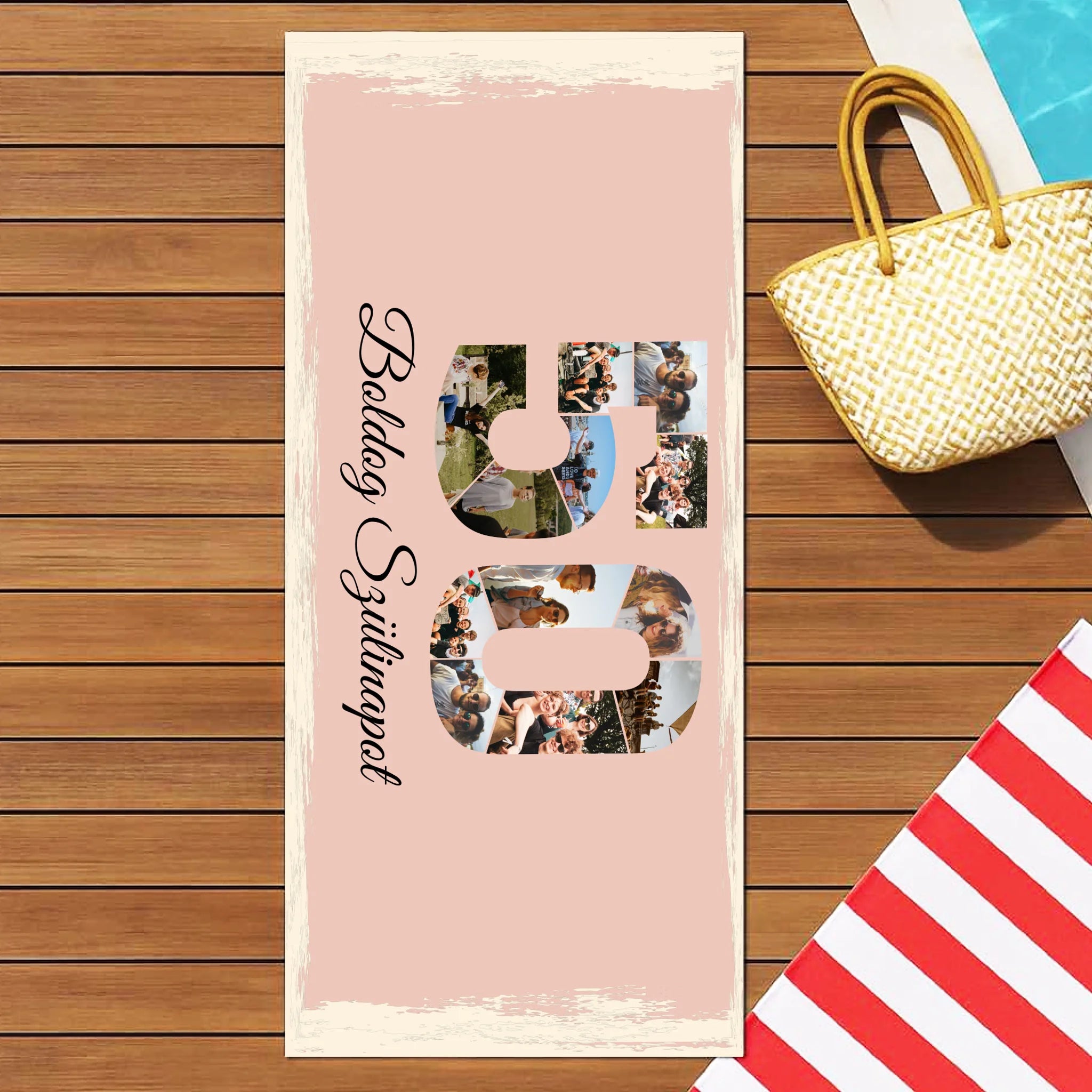 Egyedi képes 50-es ajándék törölköző szerkeszthető felirattal és évszámmal