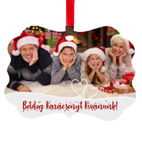 Egyedi fényképes karácsonyfadísz szerkeszthető felirattal