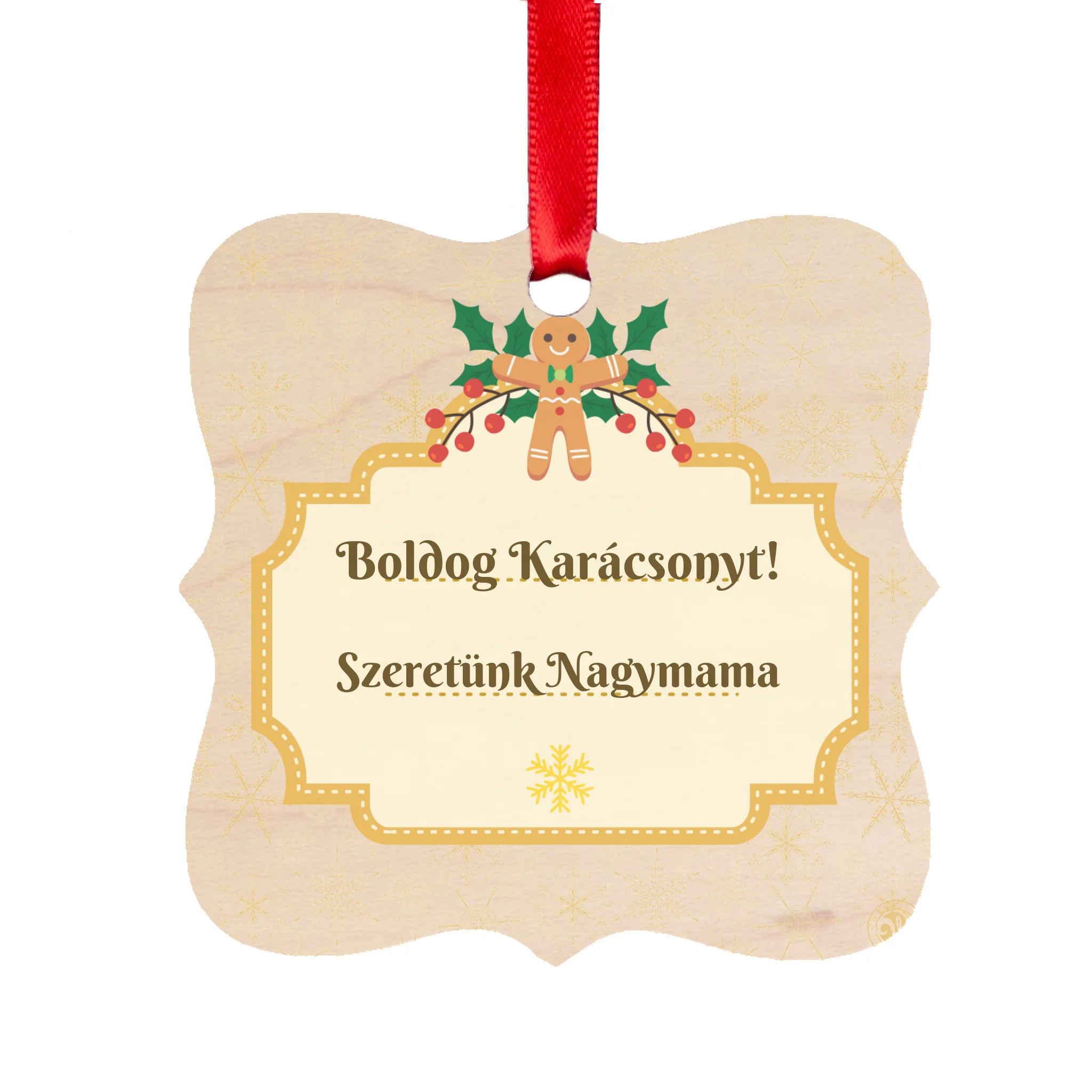 Karácsonyi mintás egyedi feliratos négyzetes karácsonyfadísz