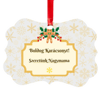 Egyedi mintás hosszúkás karácsonyfadísz szerkeszthető felirattal