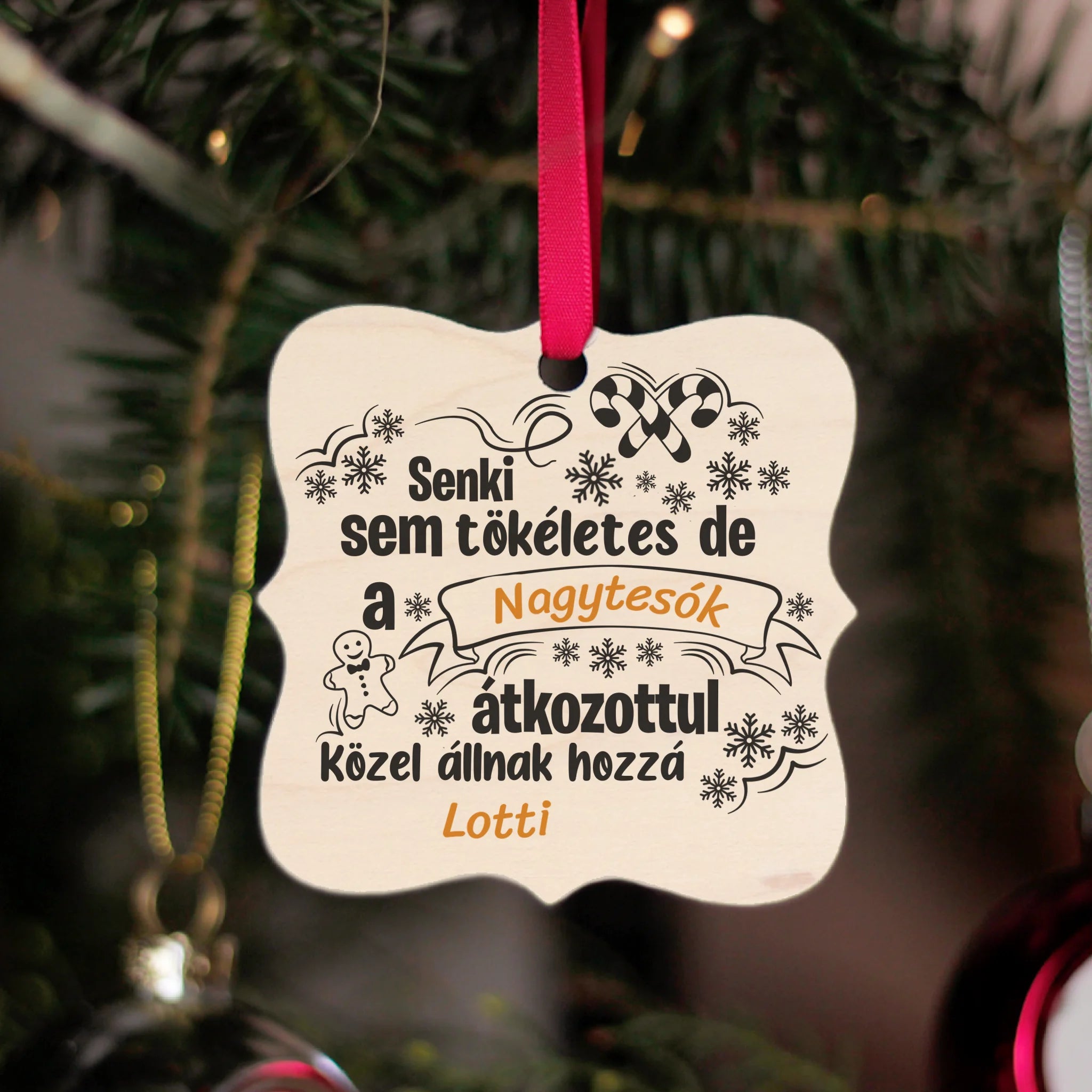 Vicces feliratos karácsonyi mintás négyzetes karácsonyfadísz
