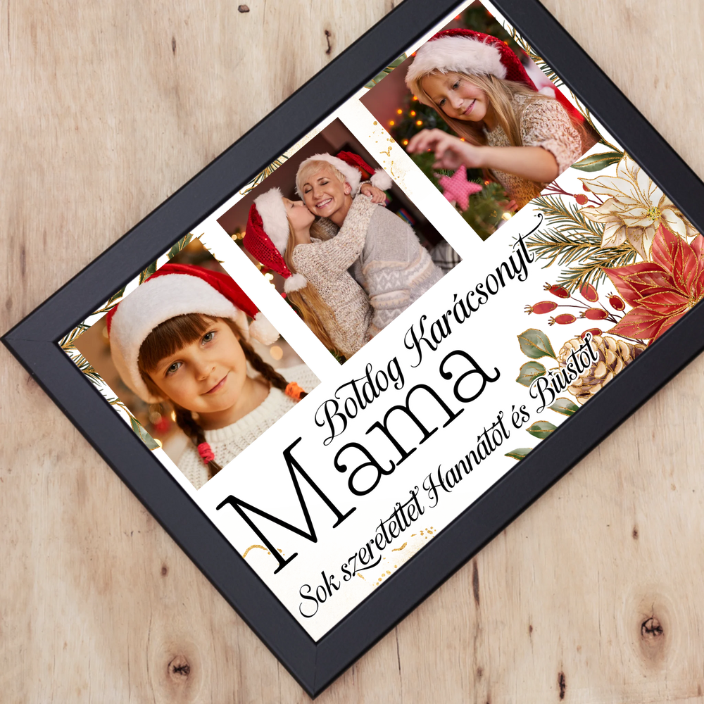 Karácsonyi ajándék mamáknak - egyedi képes falikép szerkeszthető felirattal