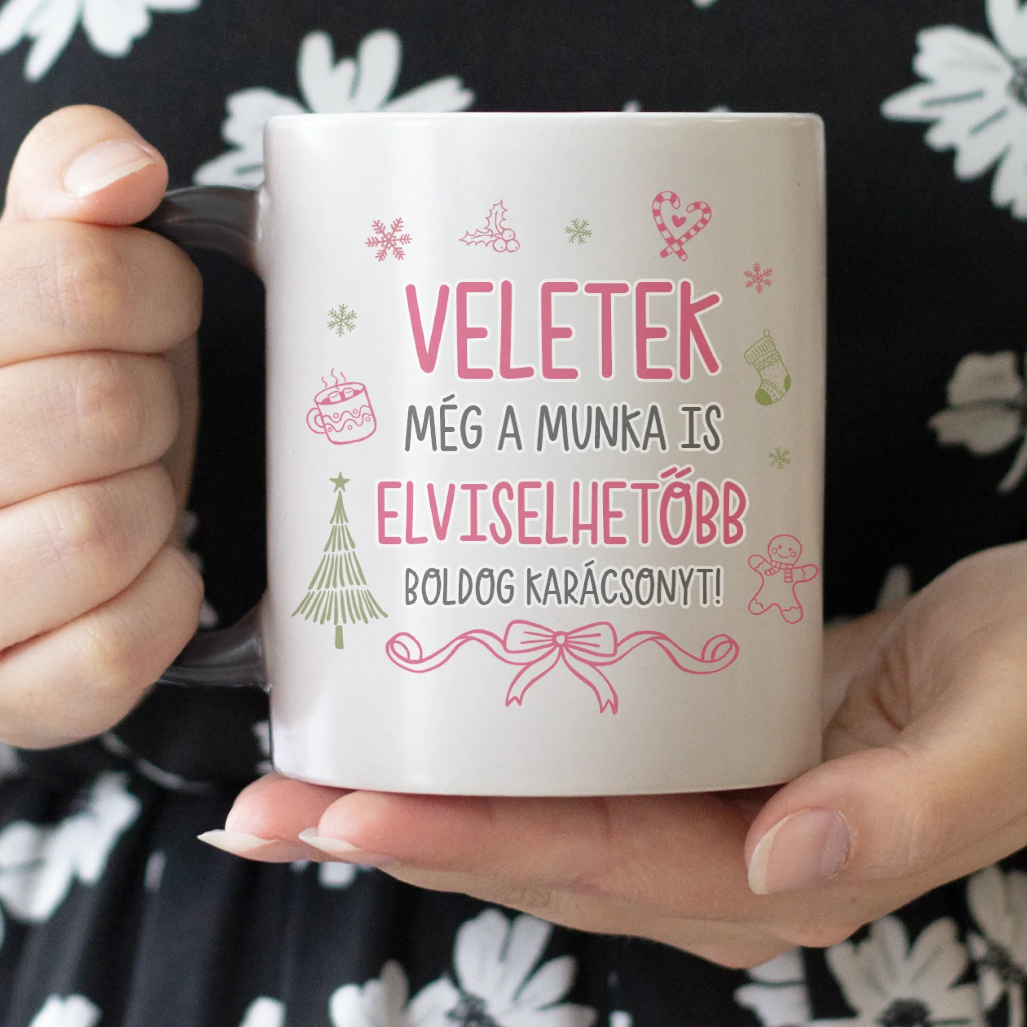 Karácsonyi bögre kollégáknak - vicces üzenettel és fényképpel