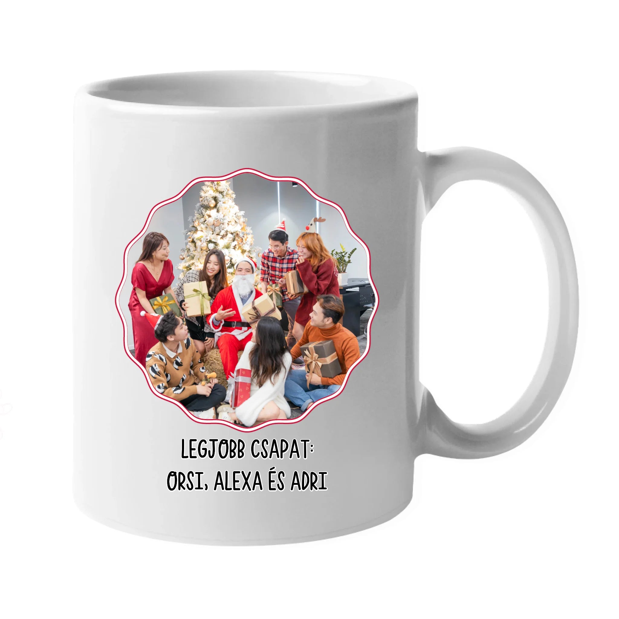 Karácsonyi bögre kollégáknak - vicces üzenettel és fényképpel