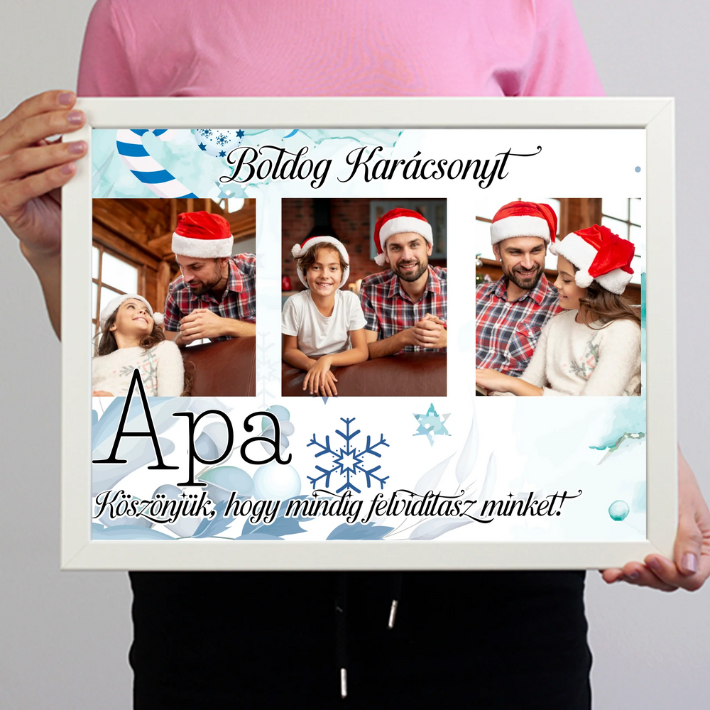 Karácsonyi ajándék apának - egyedi képes falikép szerkeszthető felirattal