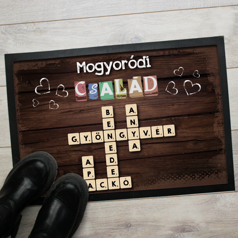 Scrabble mintás - egyedi feliratos lábtörlő családnévvel